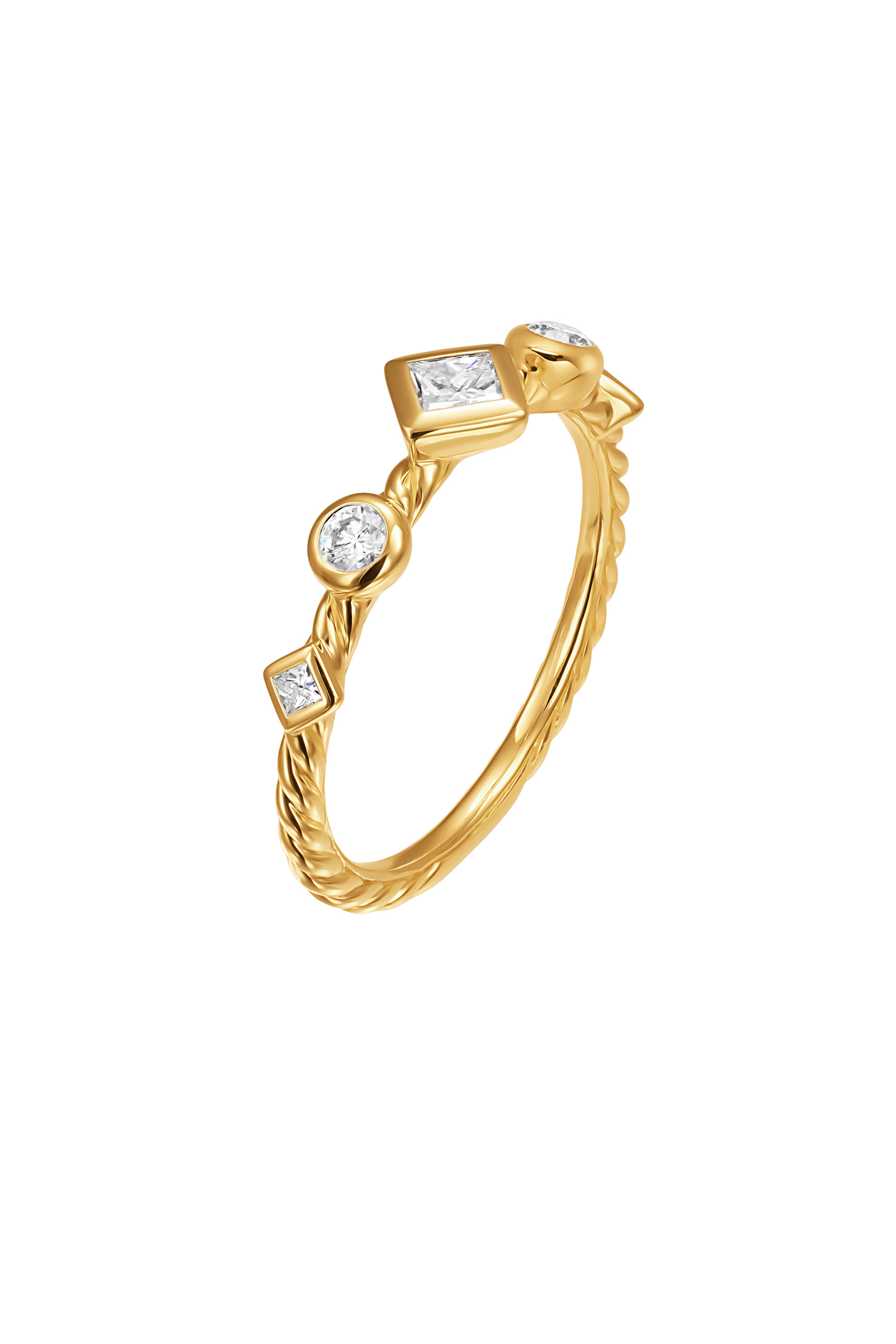 Cable Band Ring, 18K Yellow Gold & Diamonds