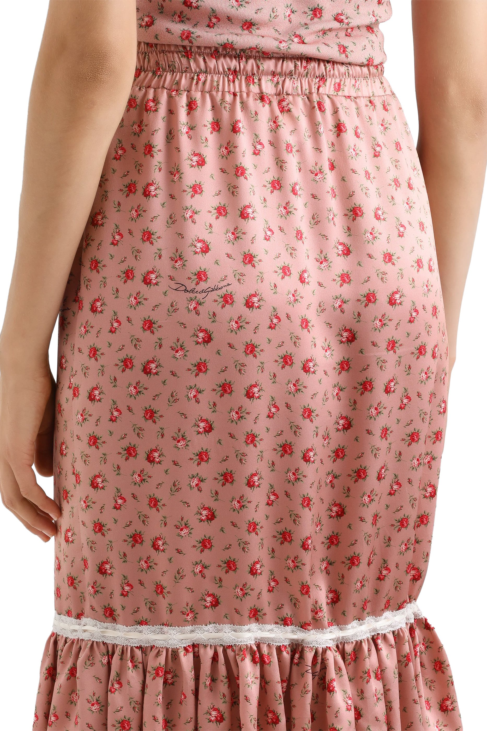 Small Rose-Print Straight Satin Skirt