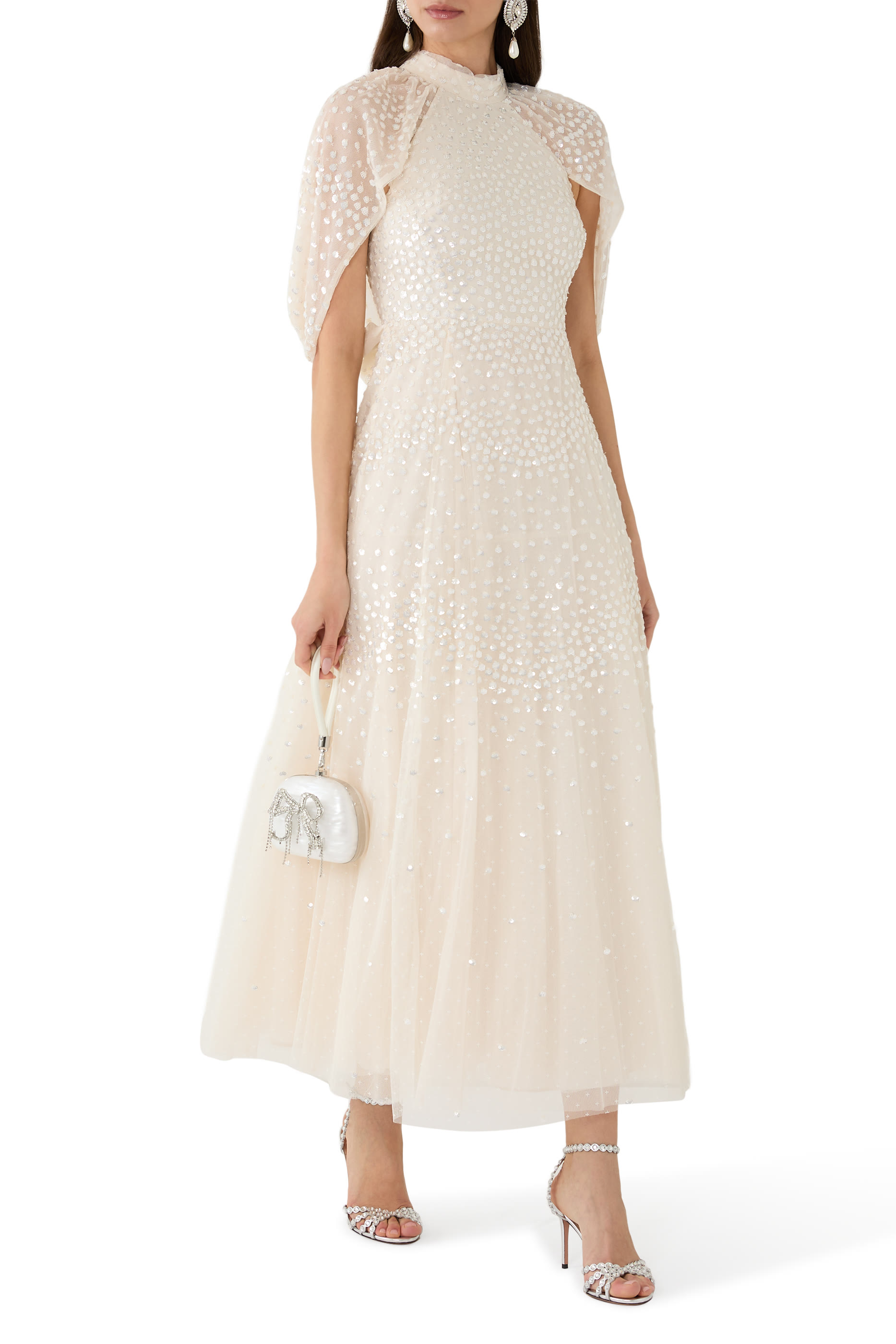 Scallop Sequin Cape Ankle Gown