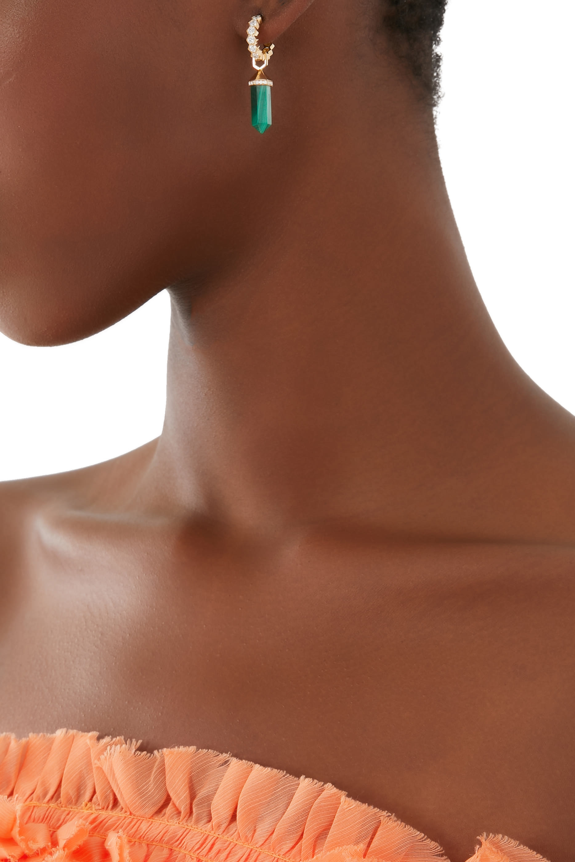 Chakra Small Single Earring, 18k White Gold with Malachite & Diamonds