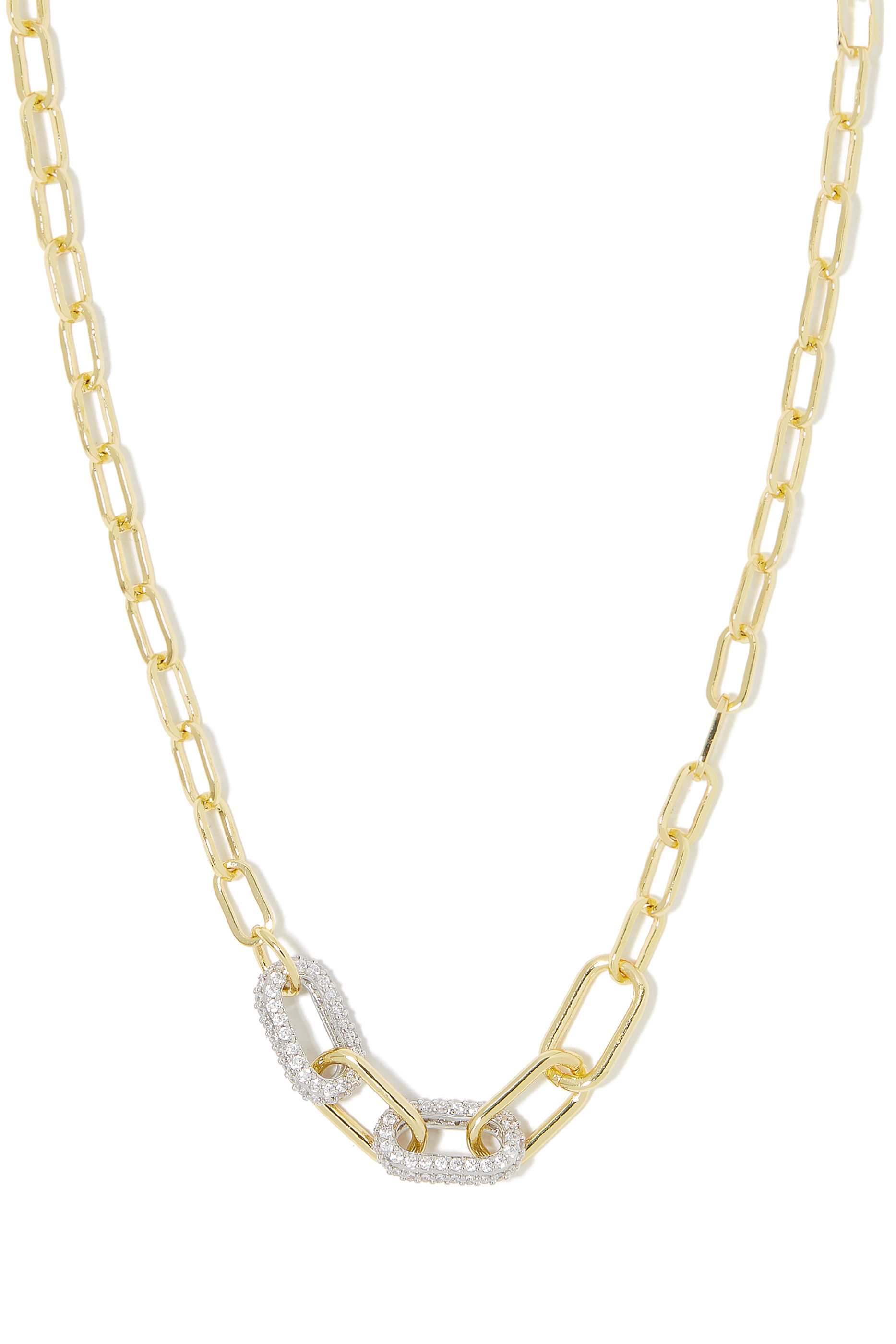 Double Pave Link Chain Necklace, Gold-Plated Brass & Cubic Zirconia