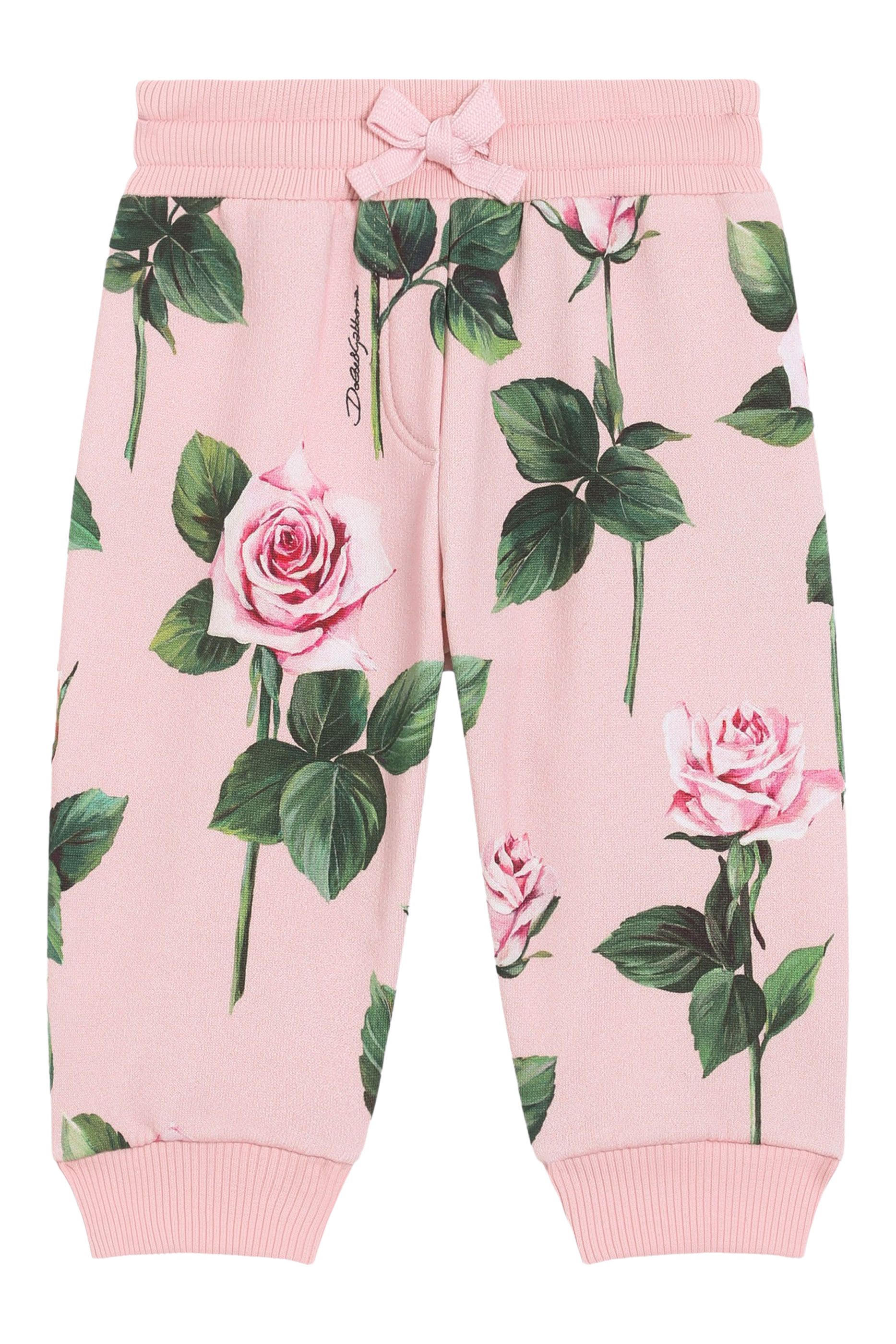 Kids Rose Print Cotton Jogging Pants