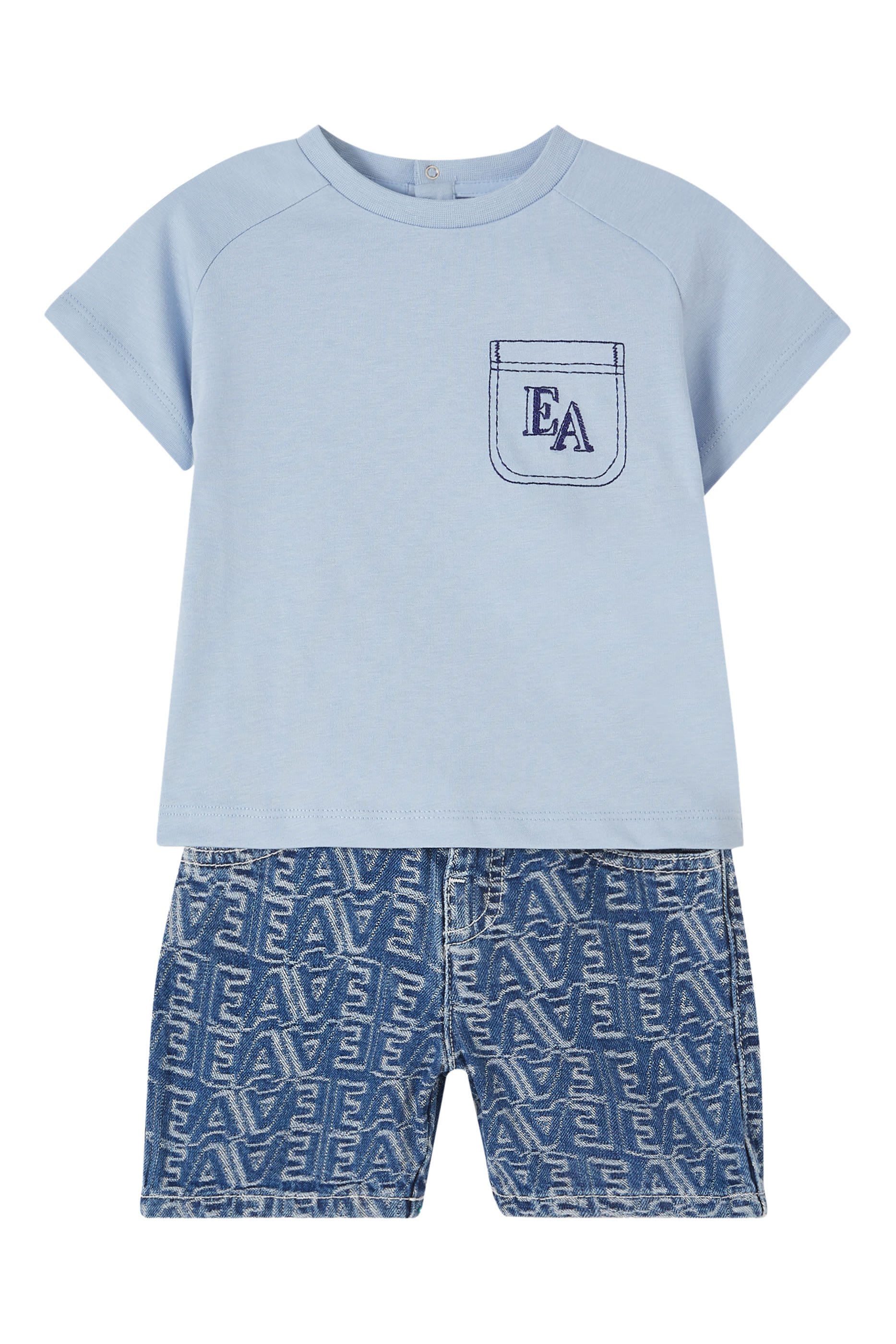 Kids All-Over Logo Lettering Denim Jacquard Shorts