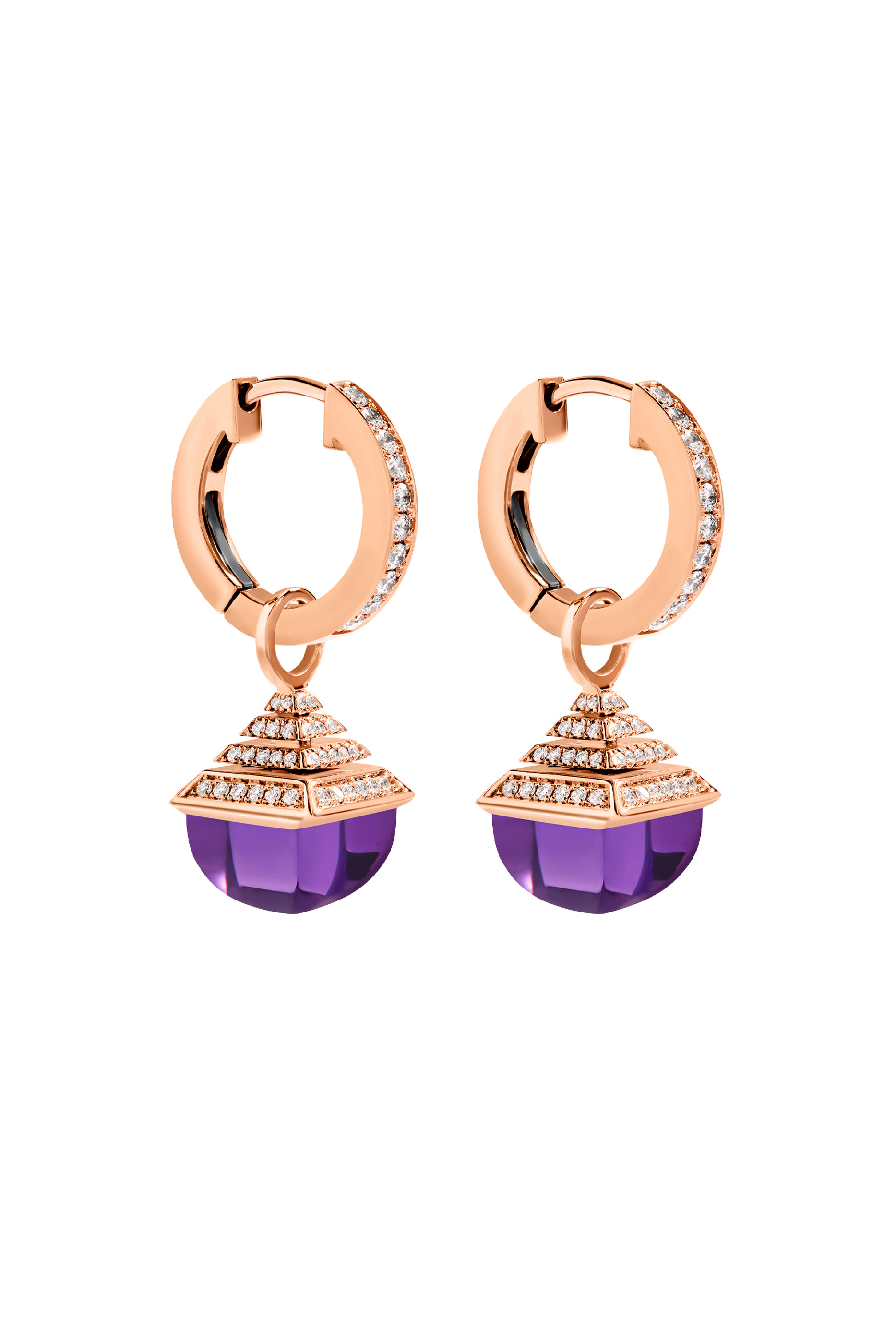 Cleo Midi Rev Drop Earrings, 18k Rose Gold Amethyst & Diamonds