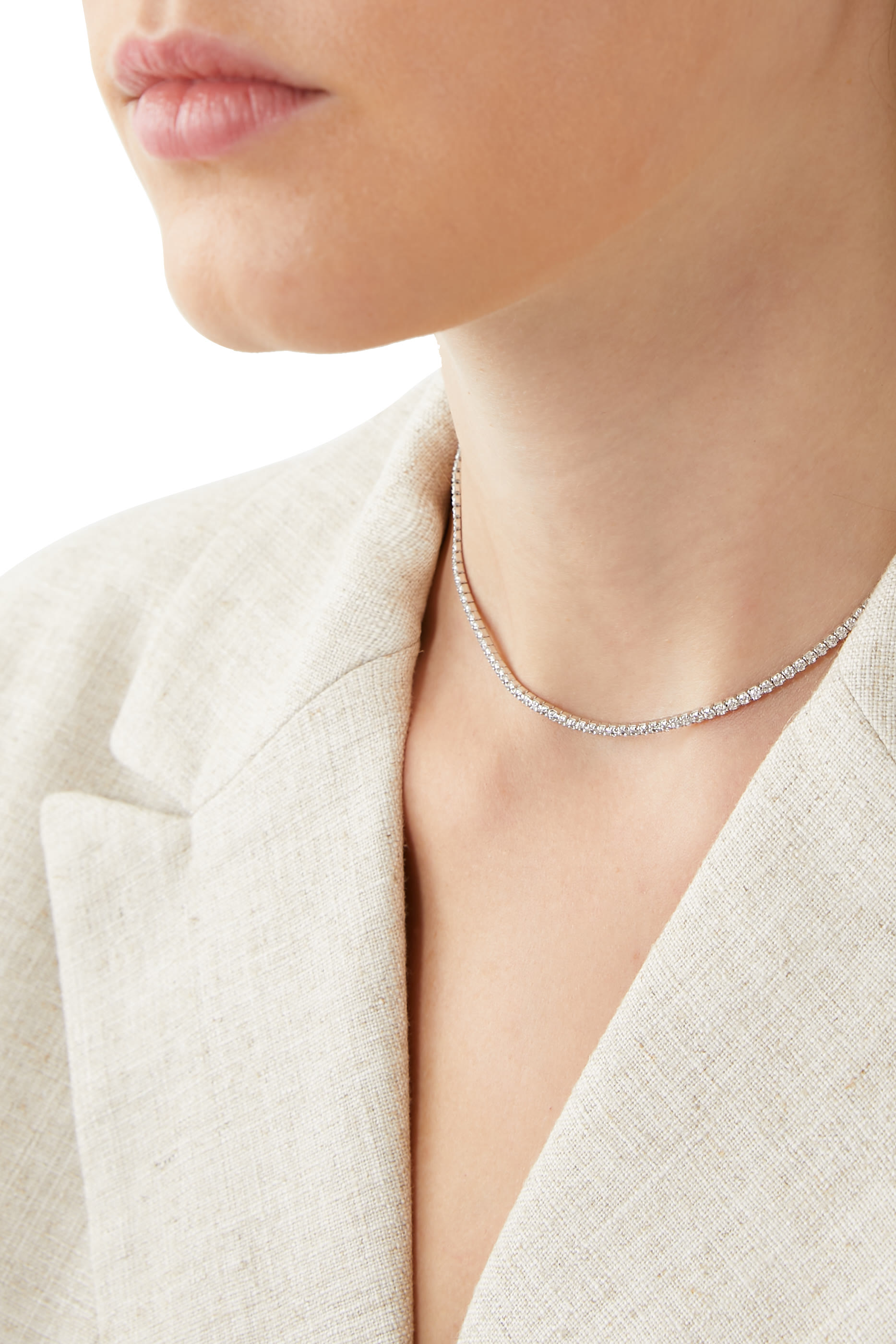 Tennis Diamond Necklace, 14ct Vermeil on Sterling Silver & Round Cubic Zirconia