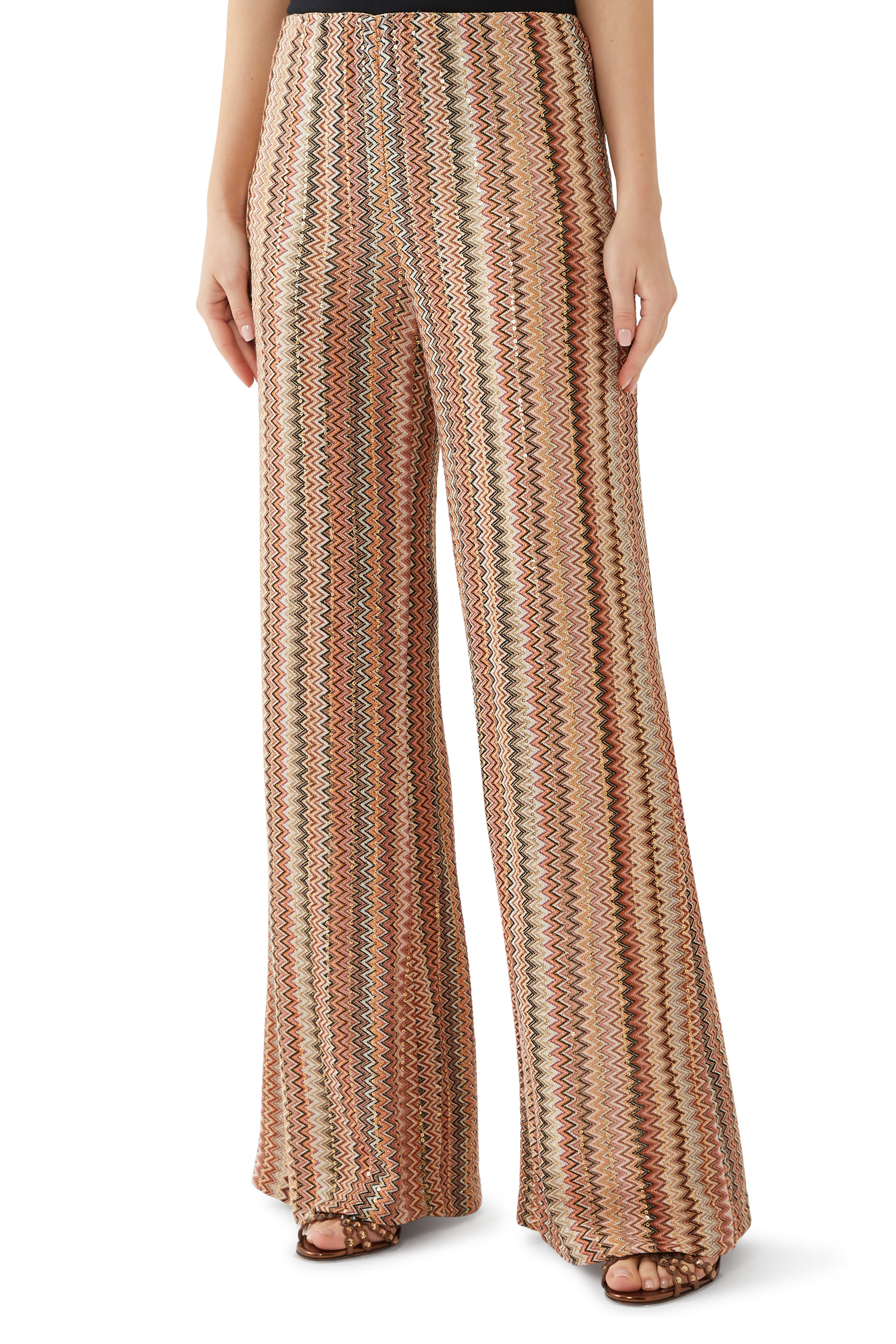 Exclusive Chevron Raschel Sequinned Wide Leg Pants