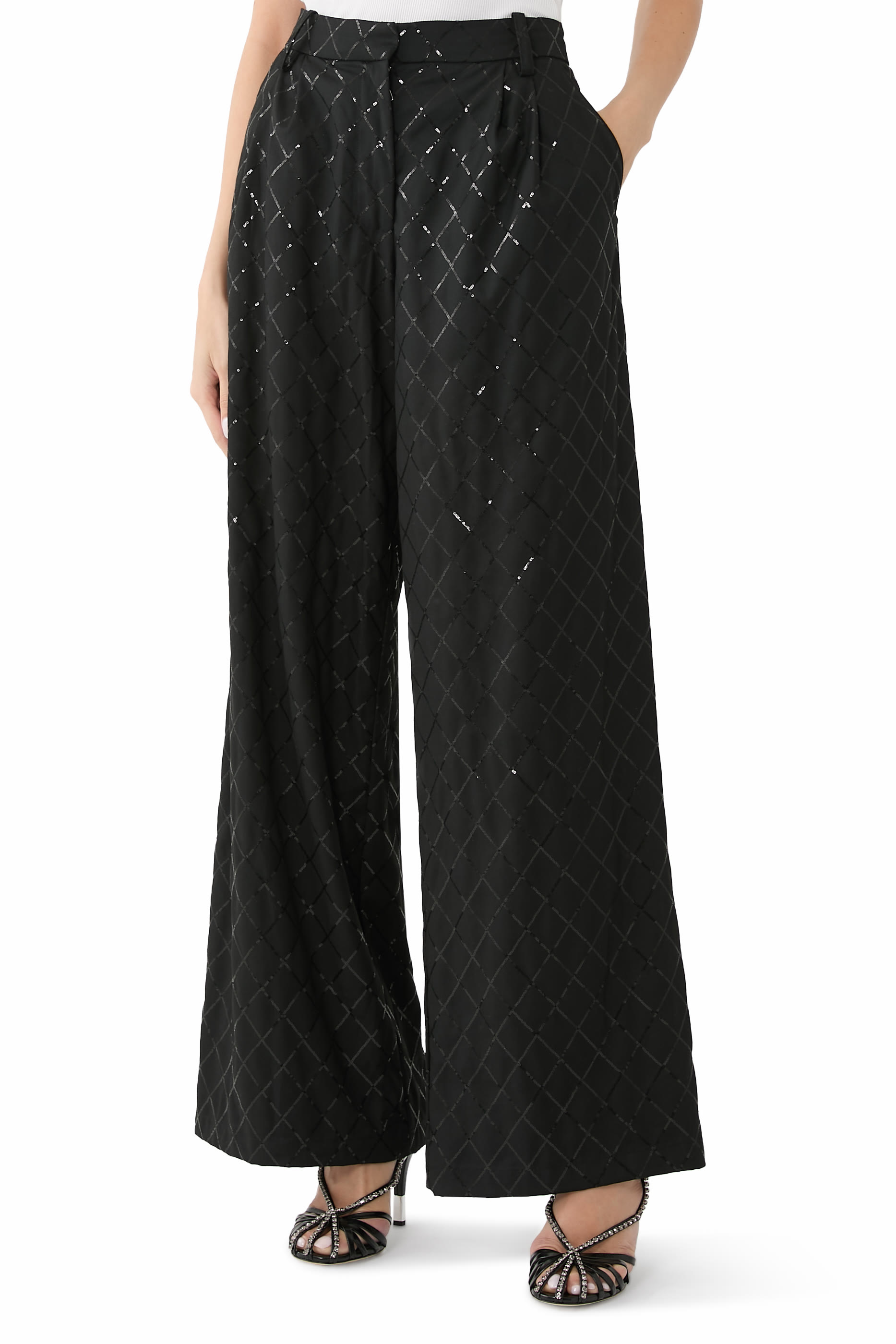 Wide-Leg Sequins Pants