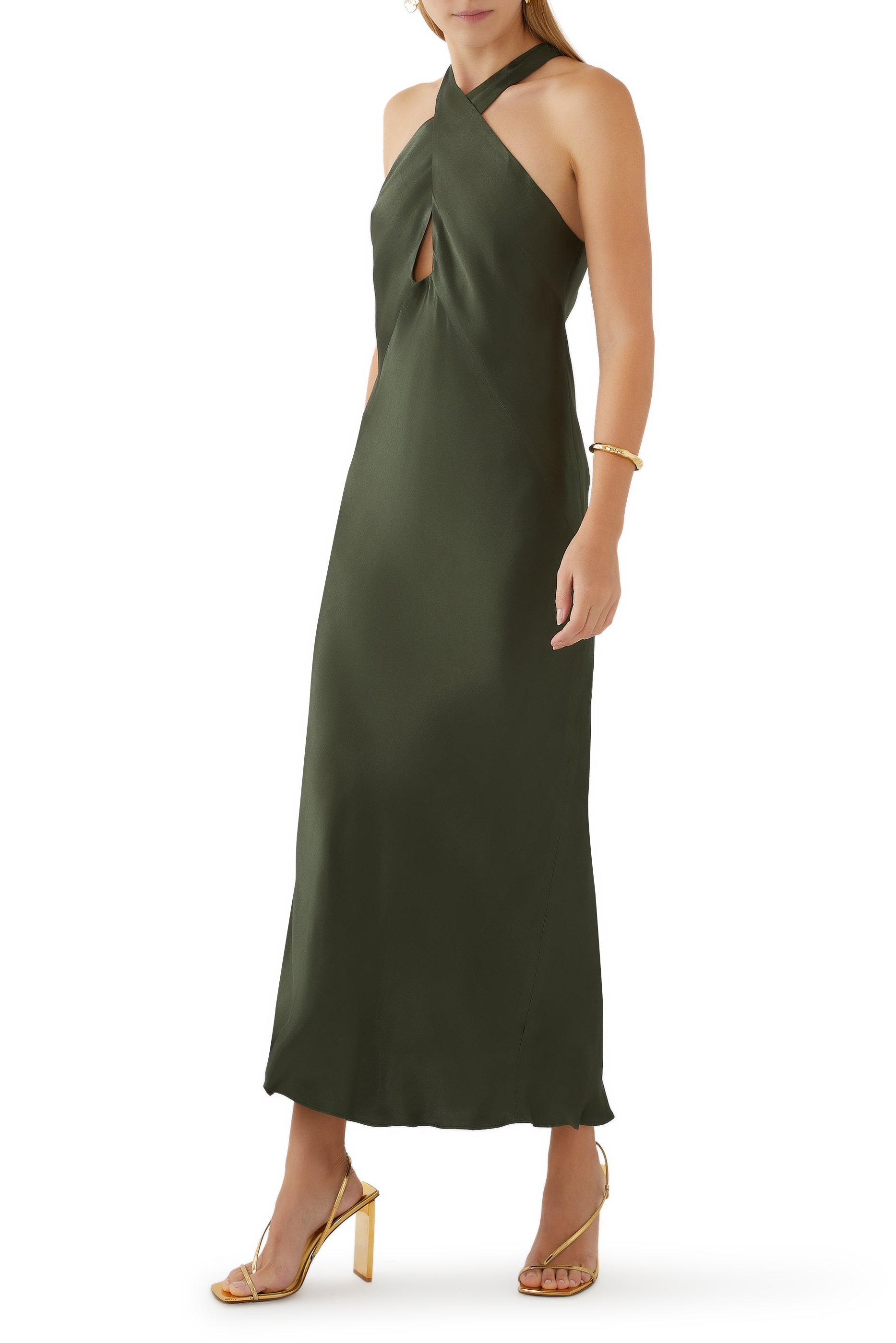 La Lune Cross Front Keyhole Midi Dress
