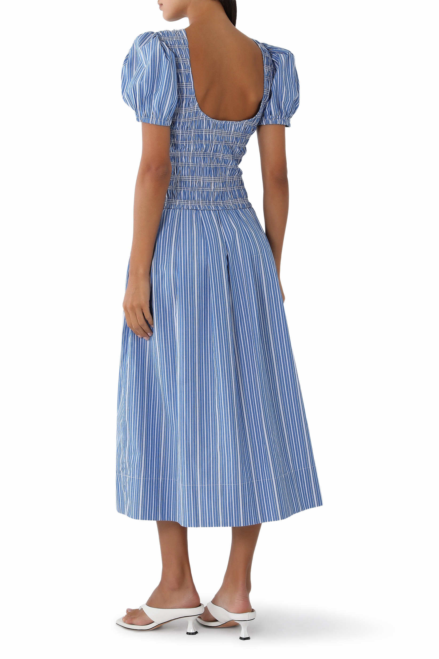 Striped Shirred Midi Dress
