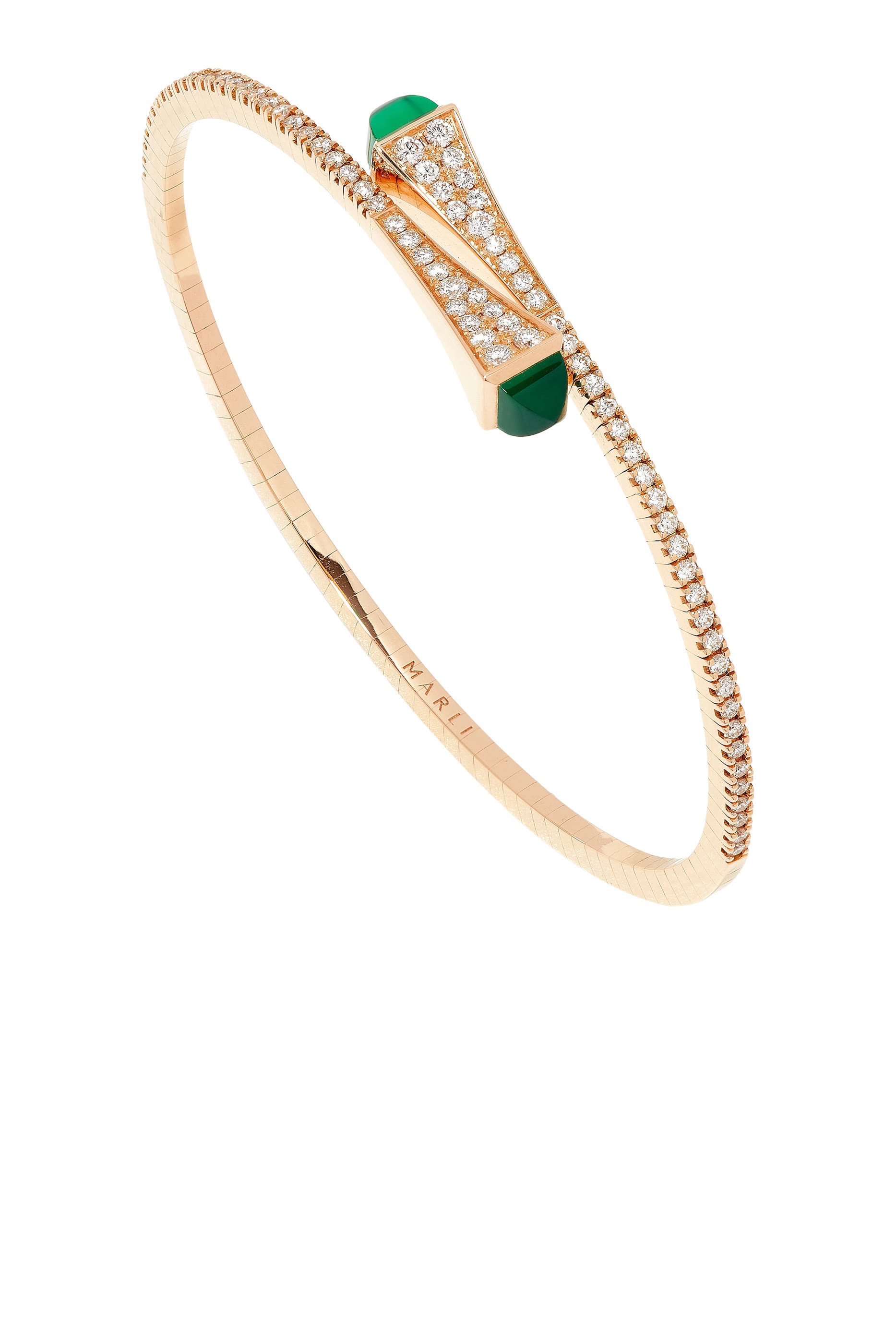 Cleo Slip-On Bracelet, 18k Pink Gold with Diamonds & Green Agate
