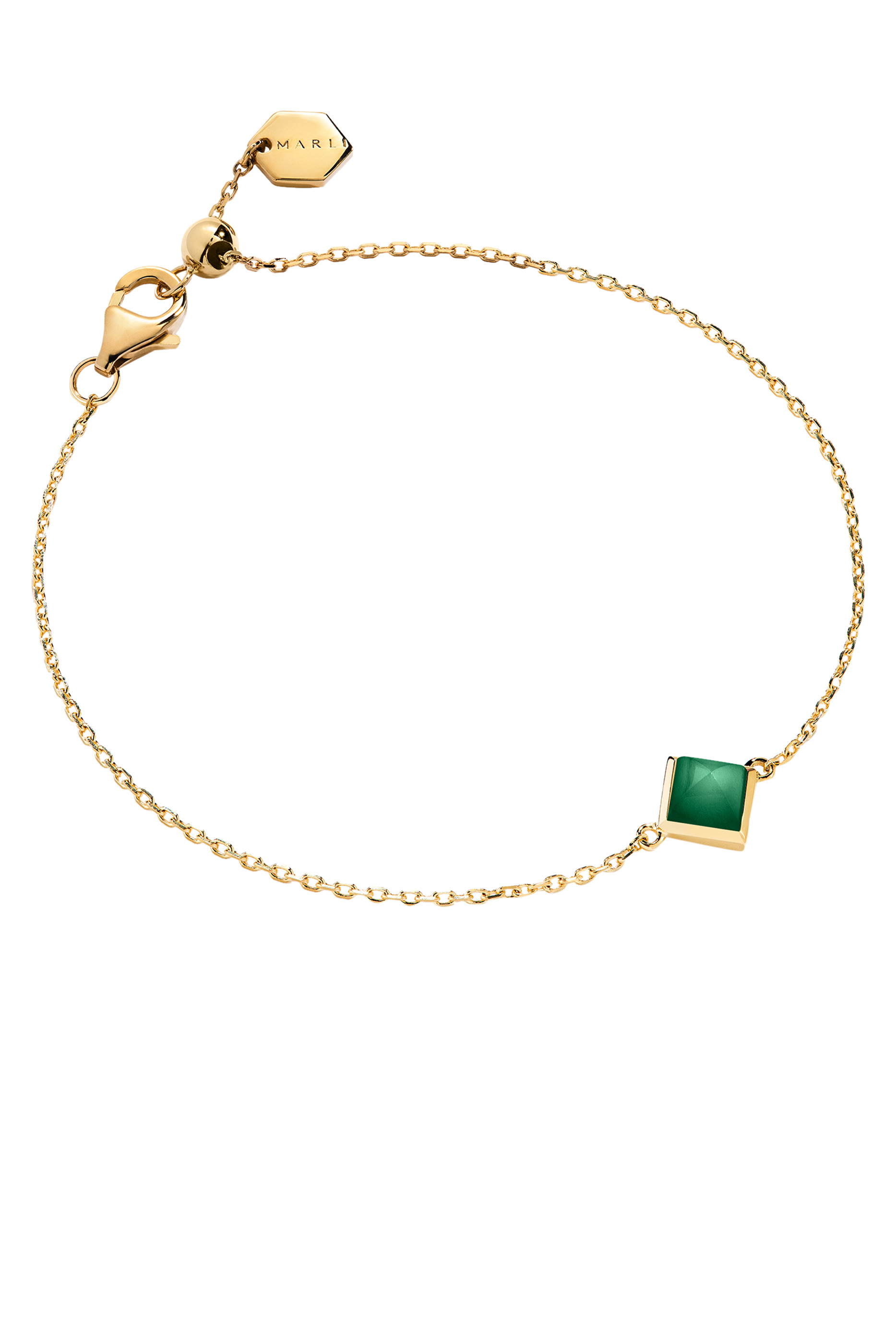 Cleo Pyramid Bracelet, 18k Yellow Gold & Green Agate