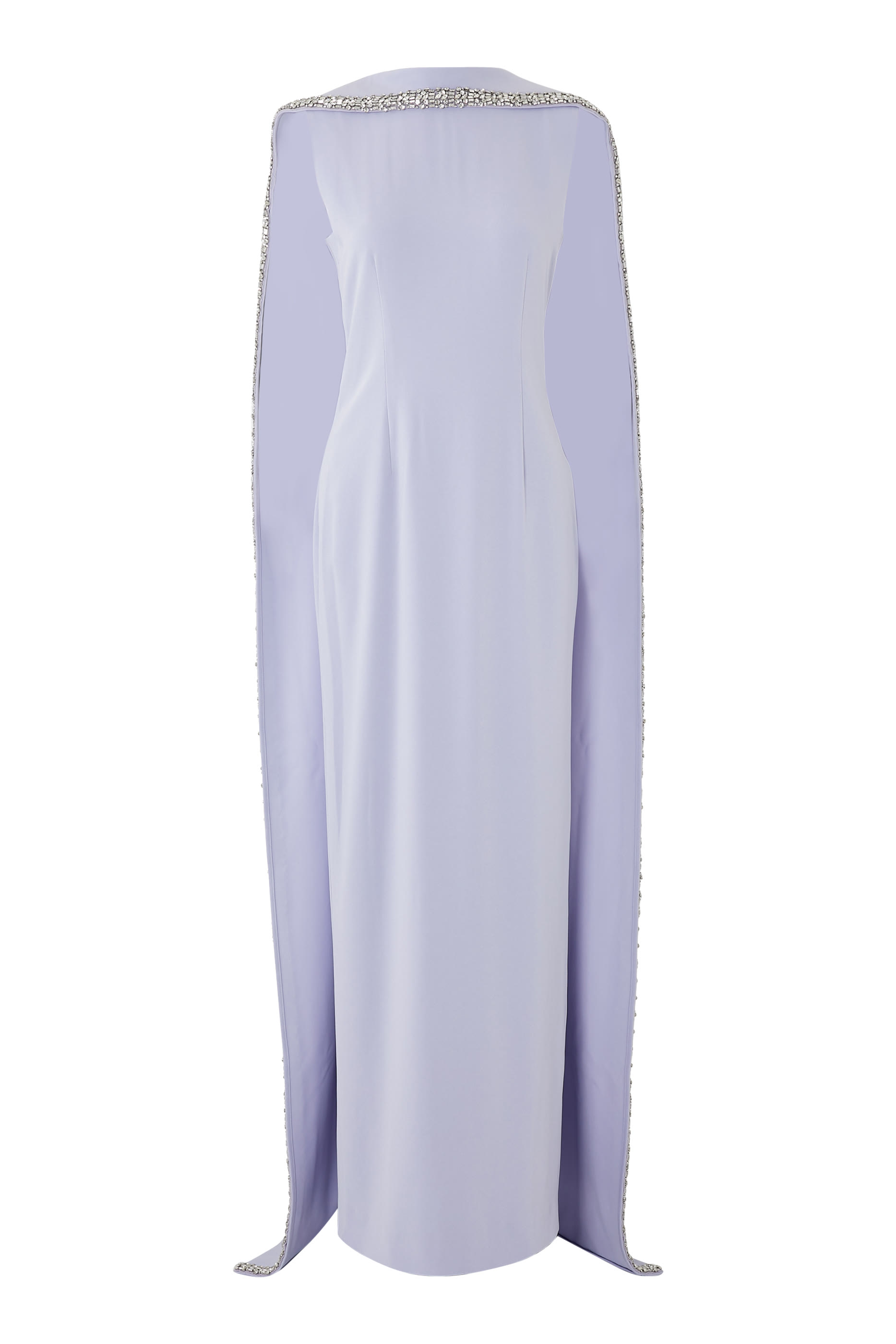 Embellished Cape Satin Crepe Gown