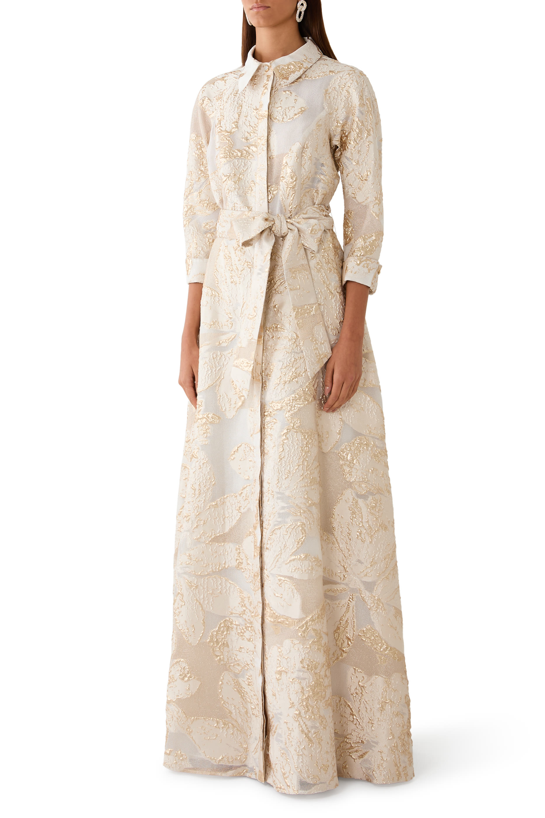 Metallic Burn Out Jacquard Shirt Waist Gown