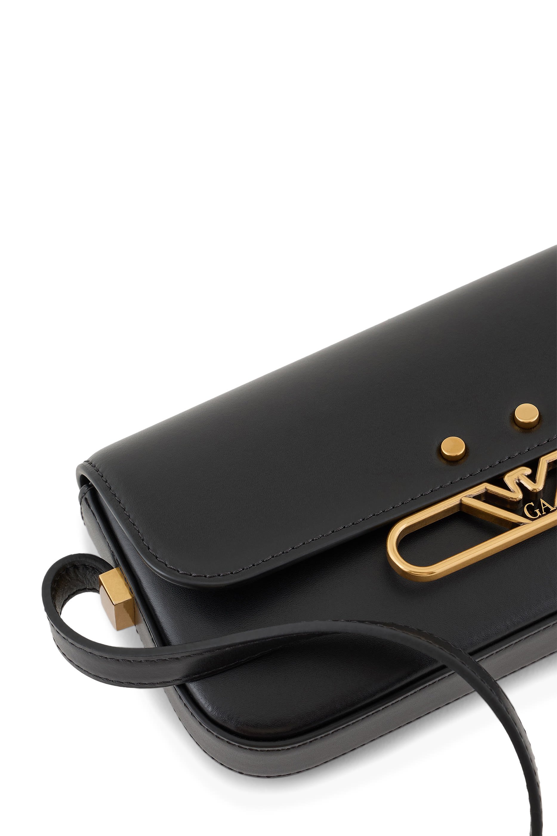 Metal Eagle Logo Smooth Leather Shoulder Bag