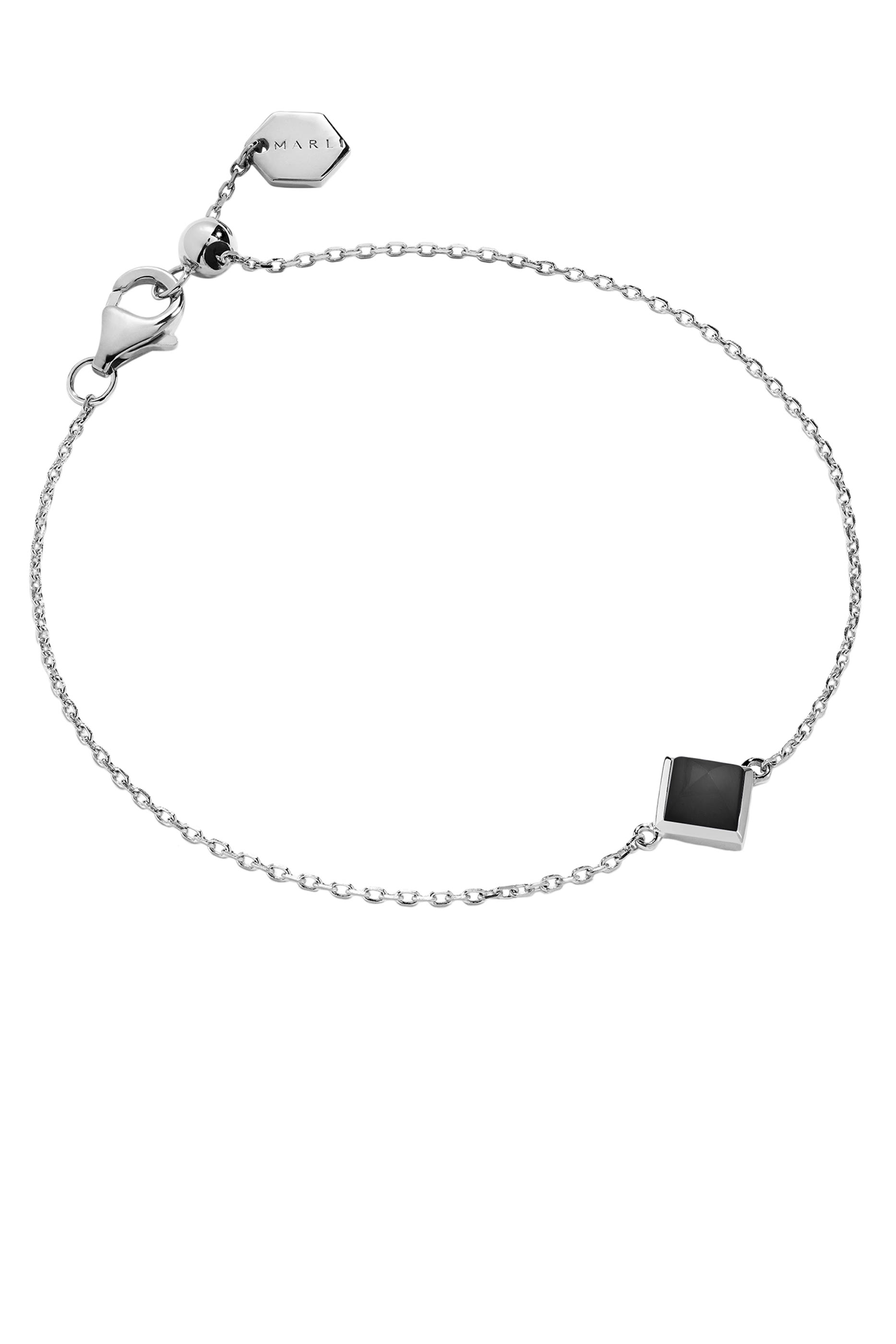 Cleo Pyramid Bracelet, 18K White Gold & Onyx