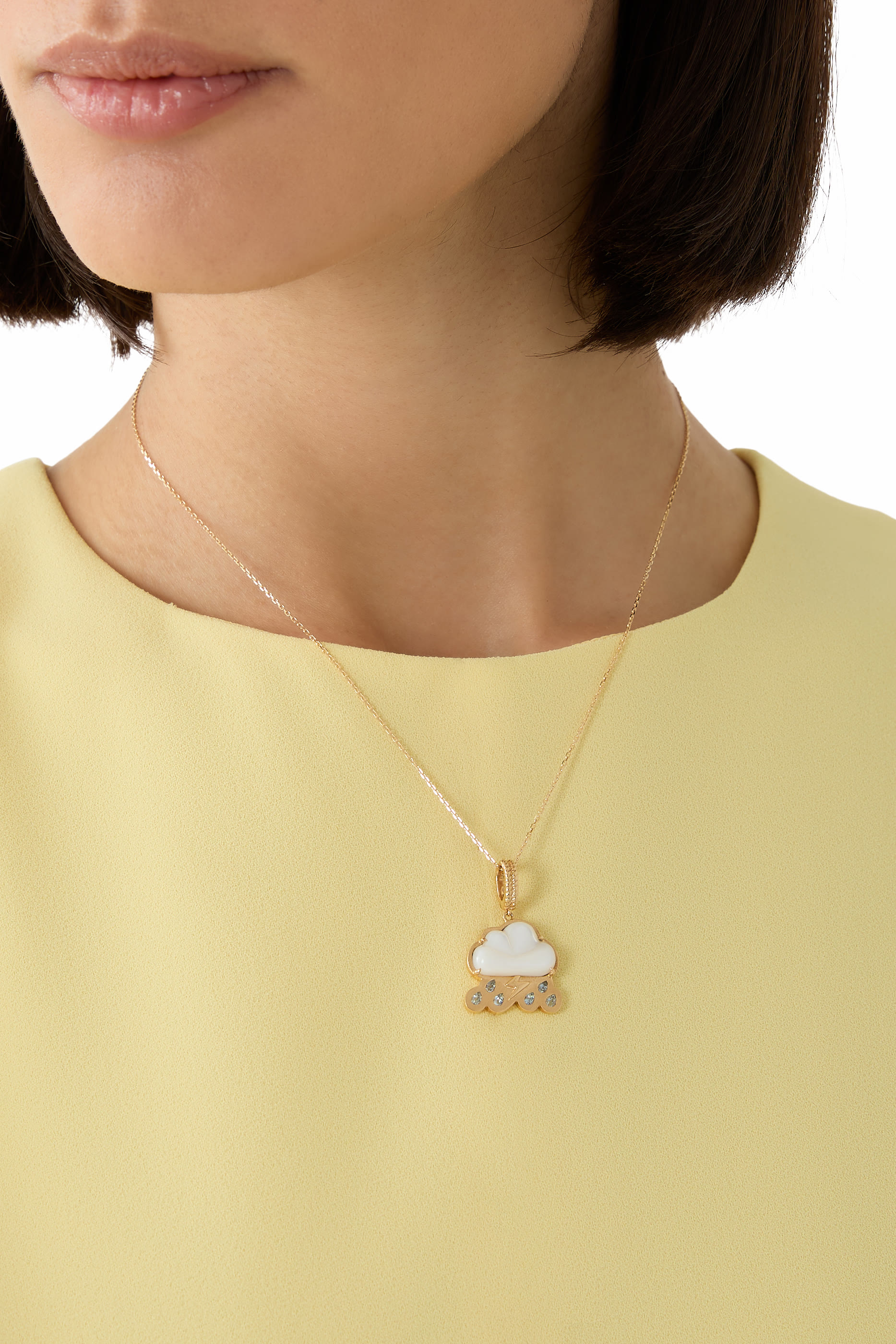Cloud Brushed Charm, 18K Yellow Gold & Mother of Pearl