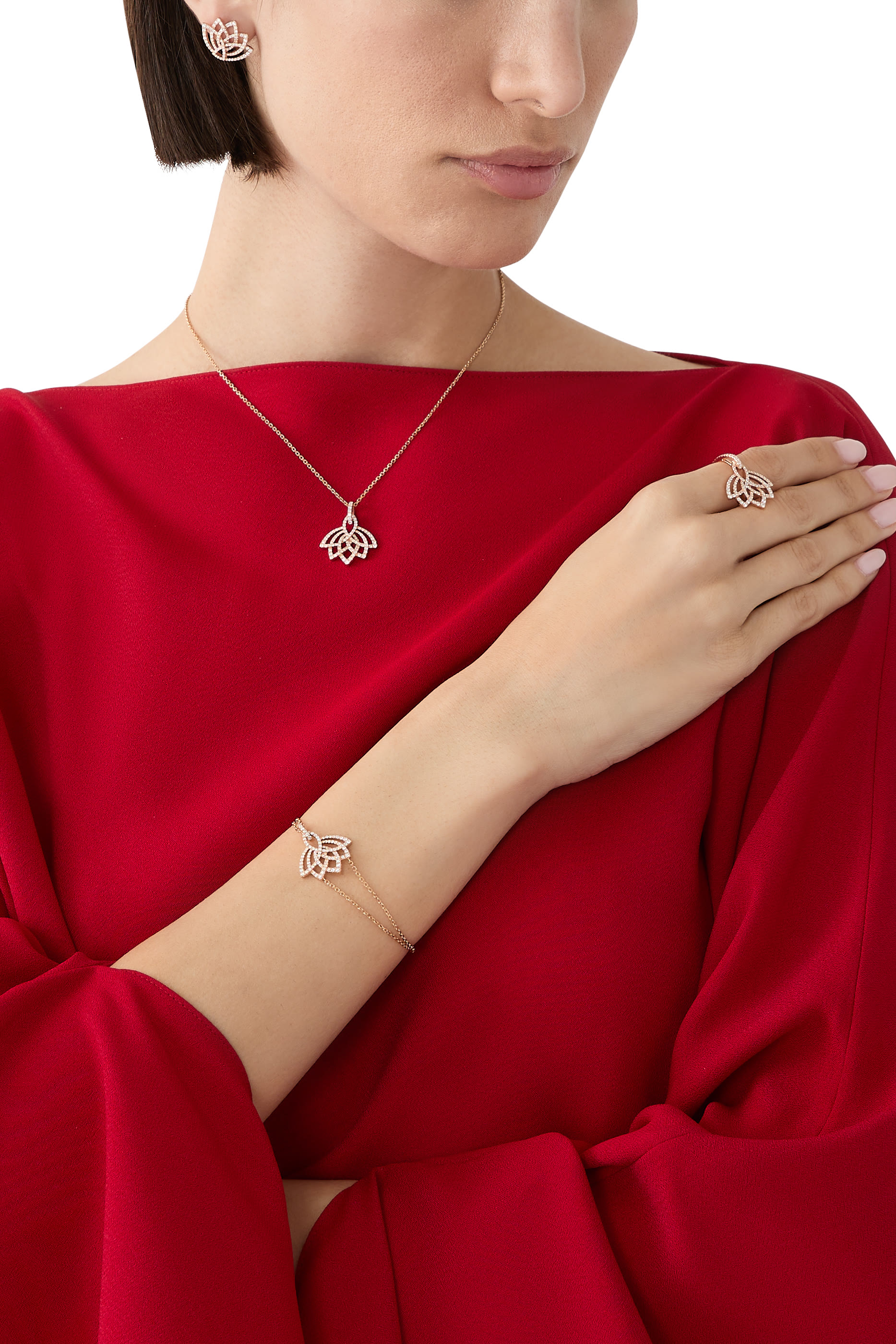 Lotus Blossom Earrings, 18K Rose Gold & Diamonds