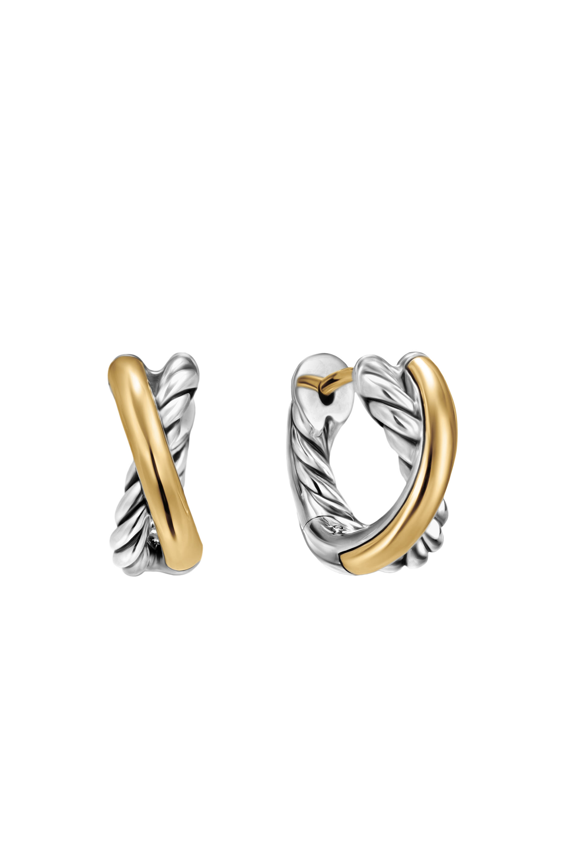 Crossover Huggie Hoop Earrings, Sterling Silver & 18k Yellow Gold