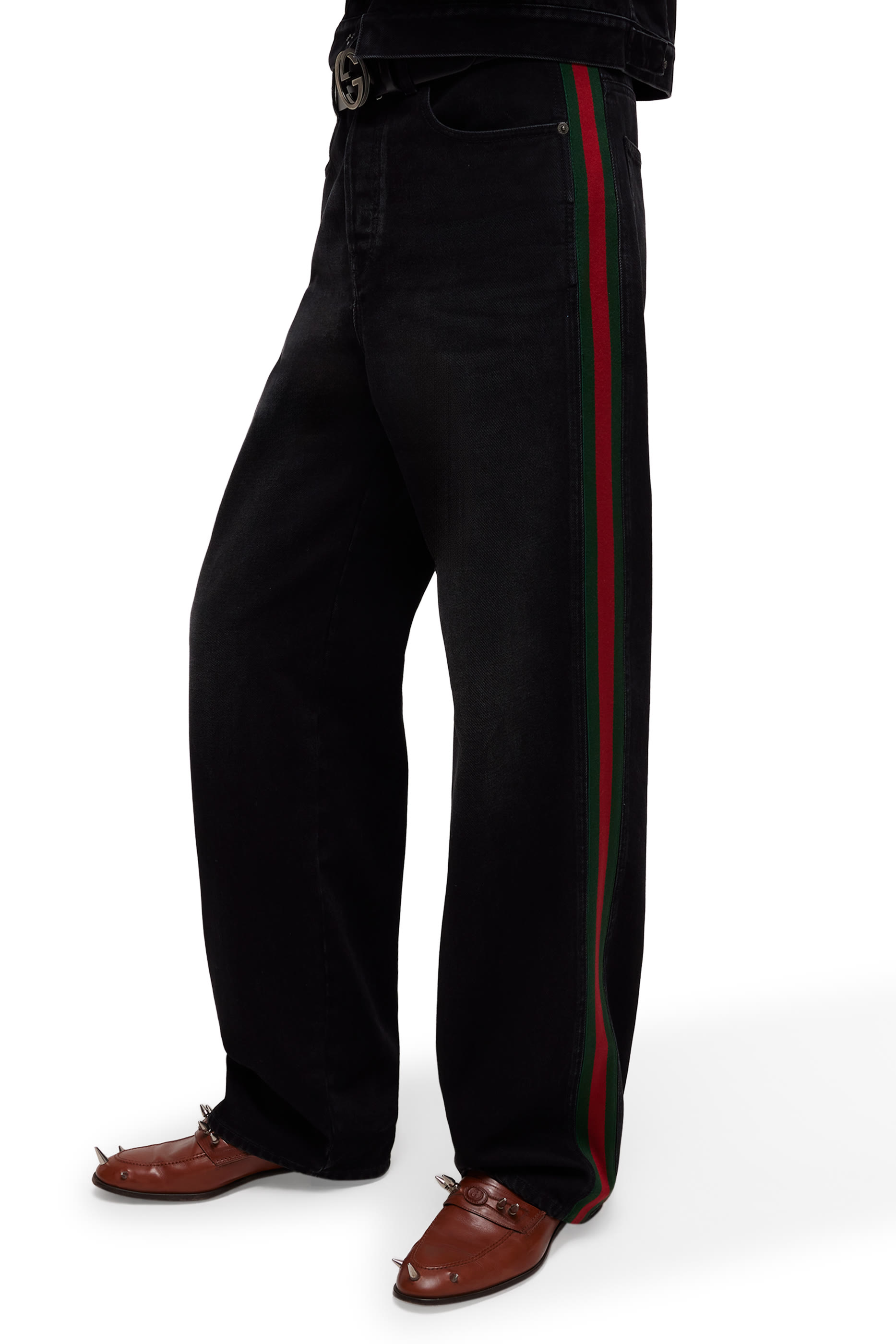 Cotton Denim Pants With Web Insert 