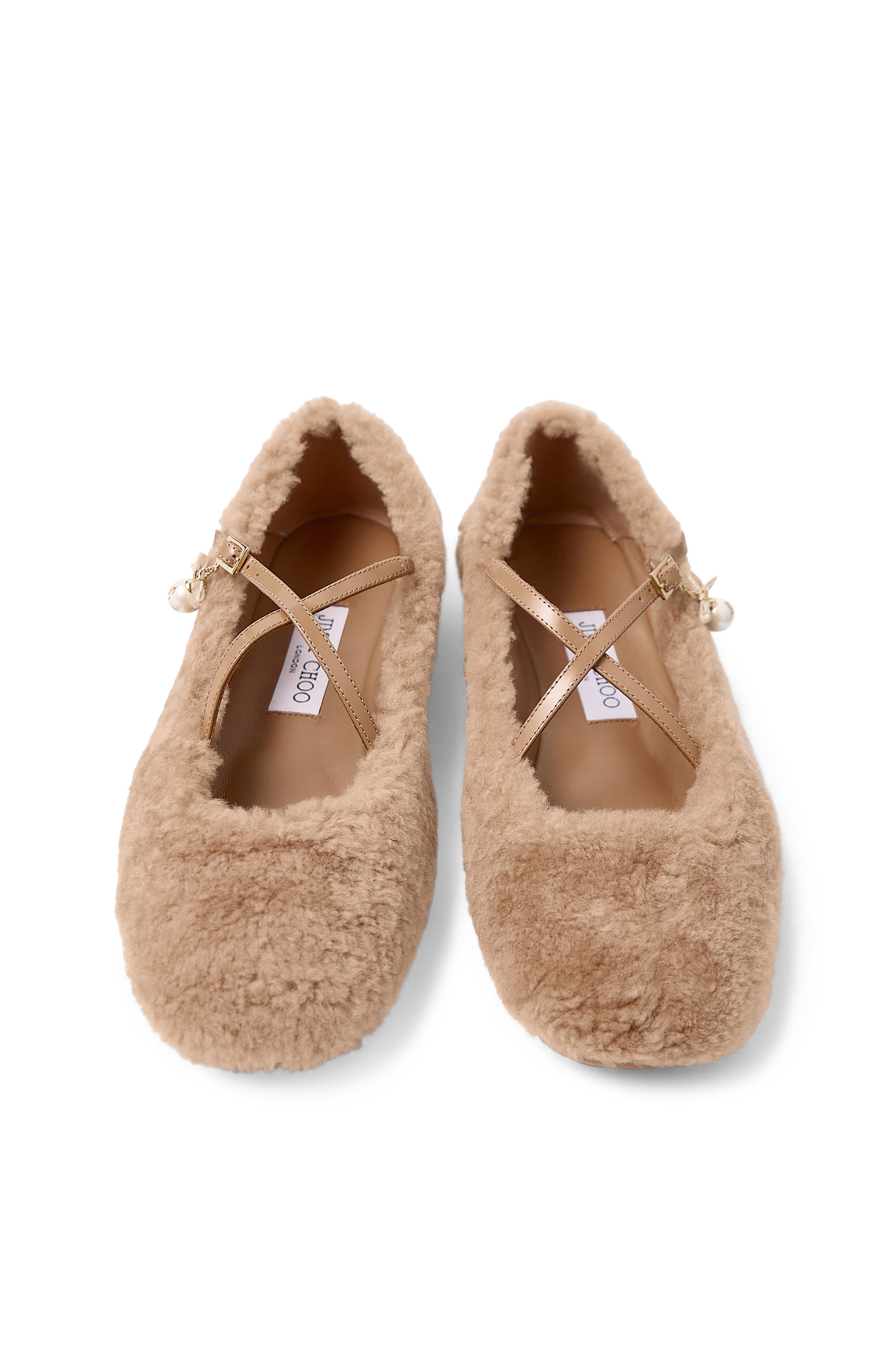 Eleri Natural Shearling Cross-Strap Ballerina Flats
