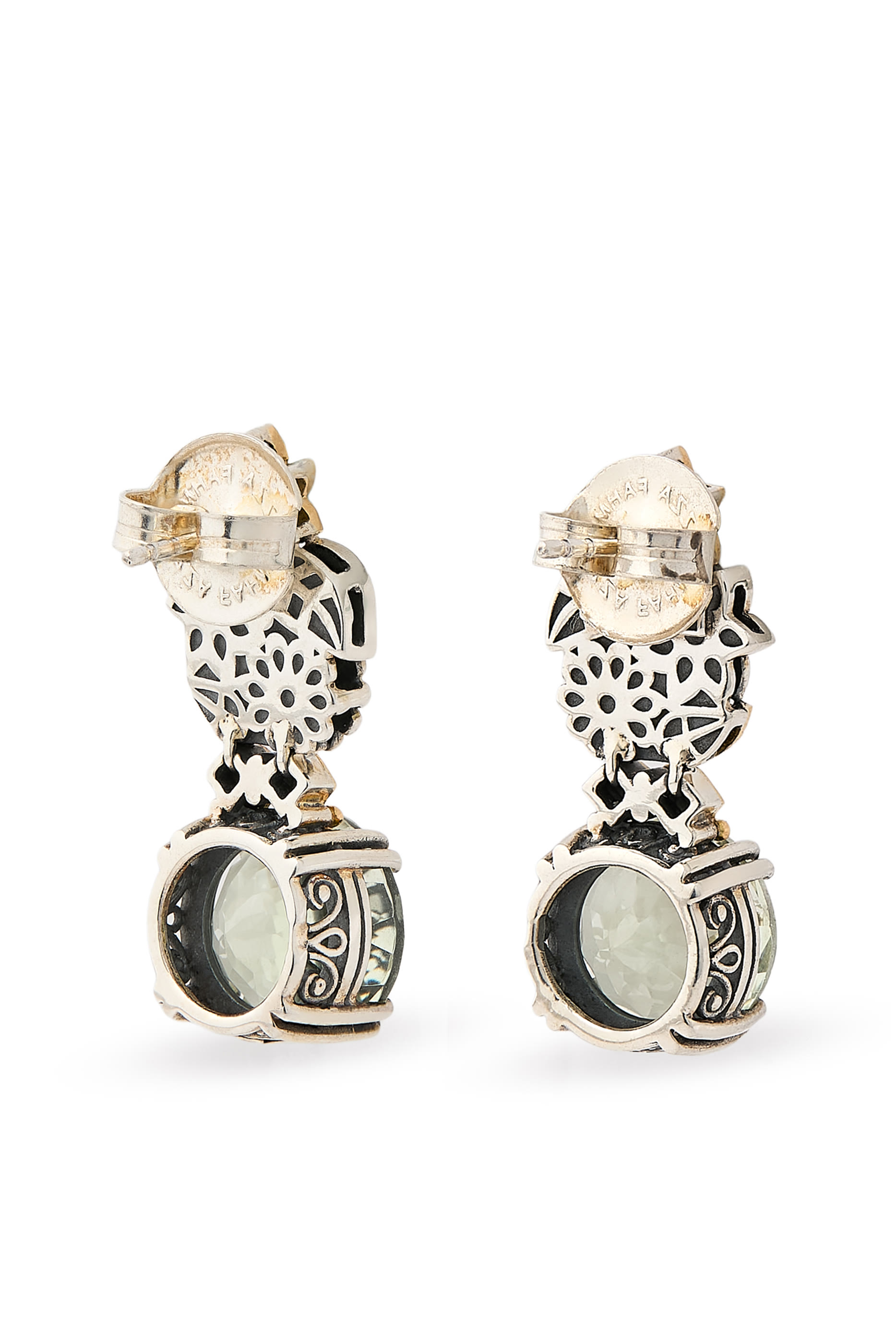  Bouquet of Blessings Earrings, 18K Yellow Gold with Sterling Silver & Green Amethyst