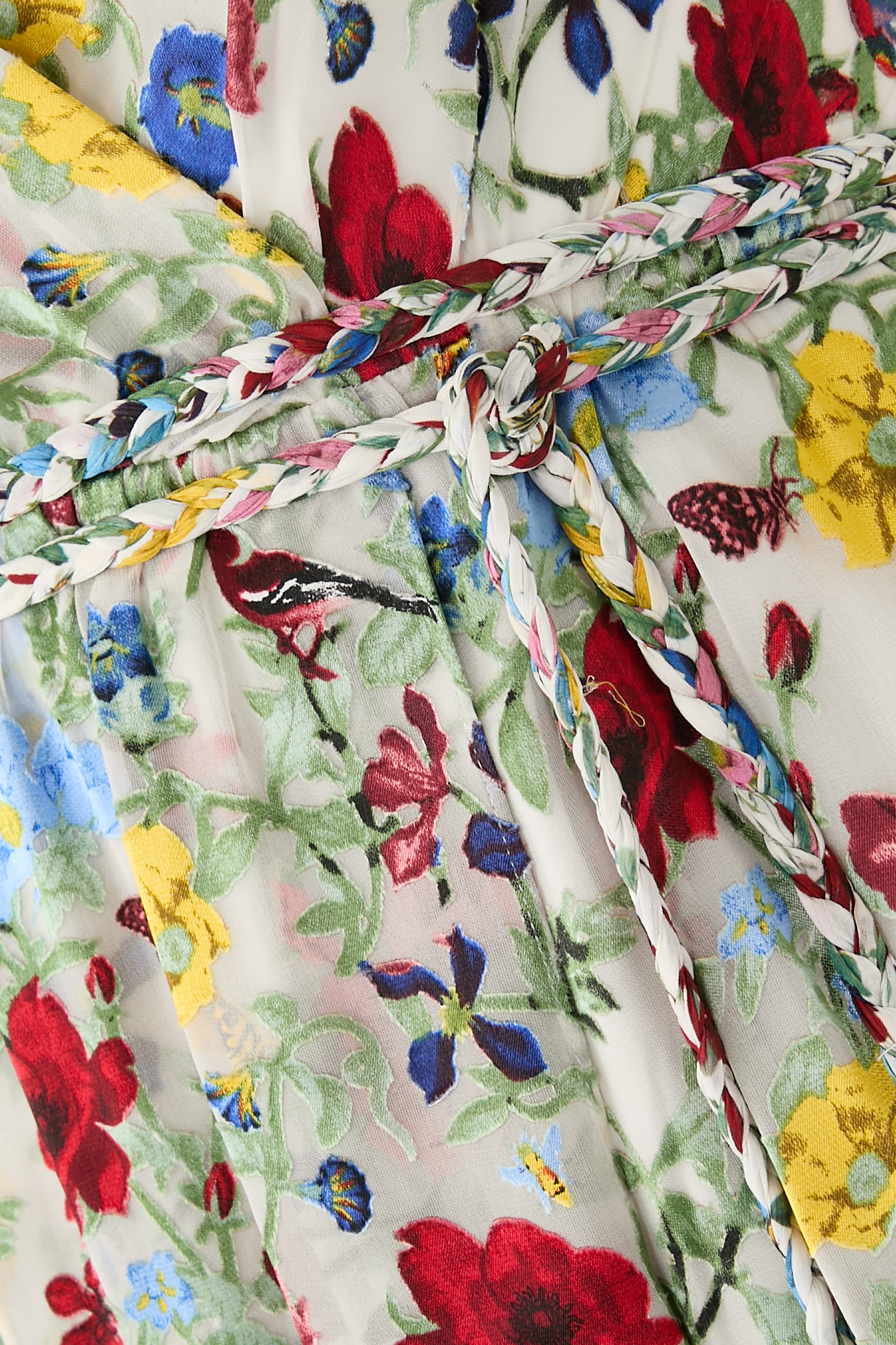 Tara Floral Cascading Ruffle Midi Dress