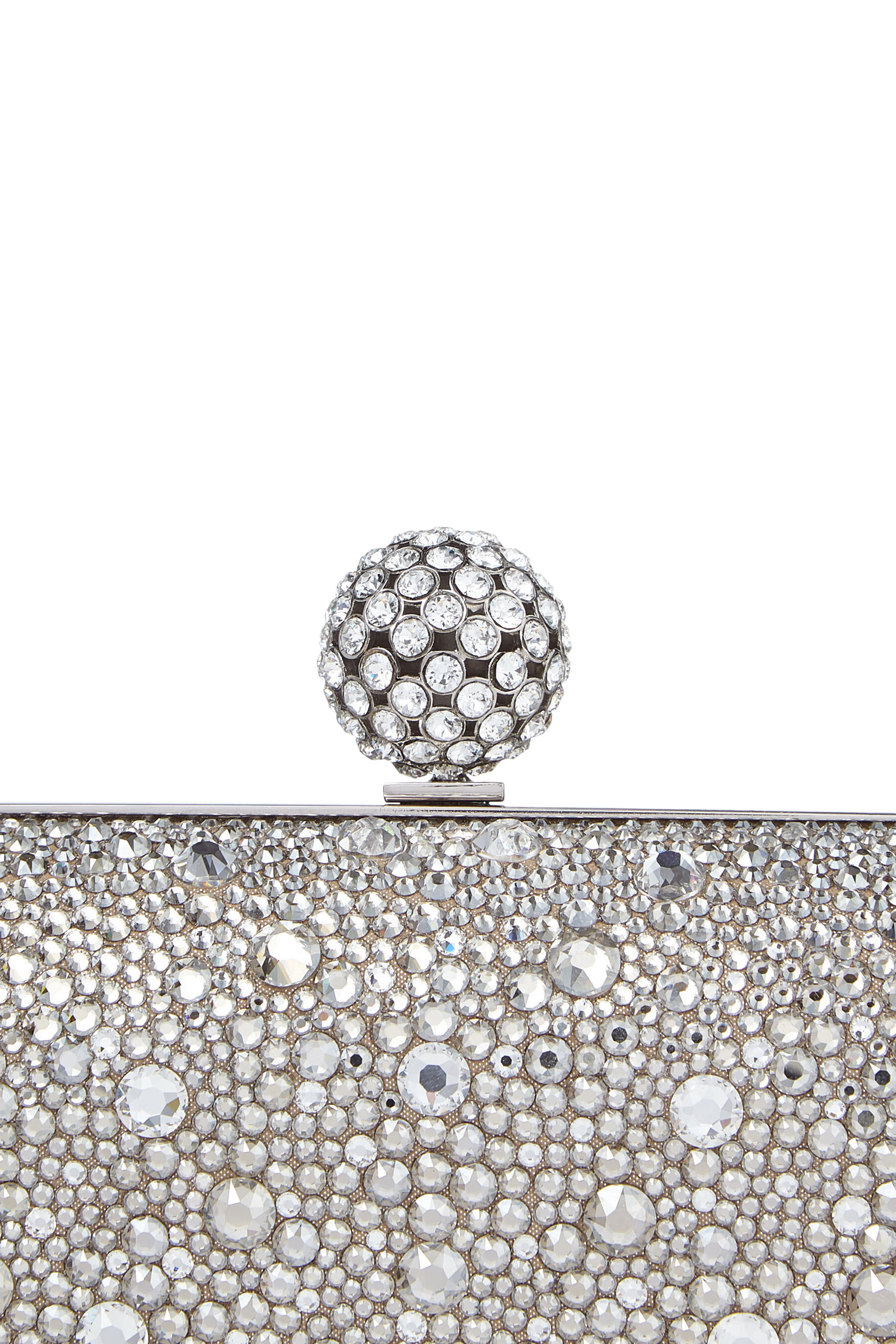 Cloud Shimmer Suede Clutch Bag with Hotfix and Crystal-Encrusted Sphere Clasp