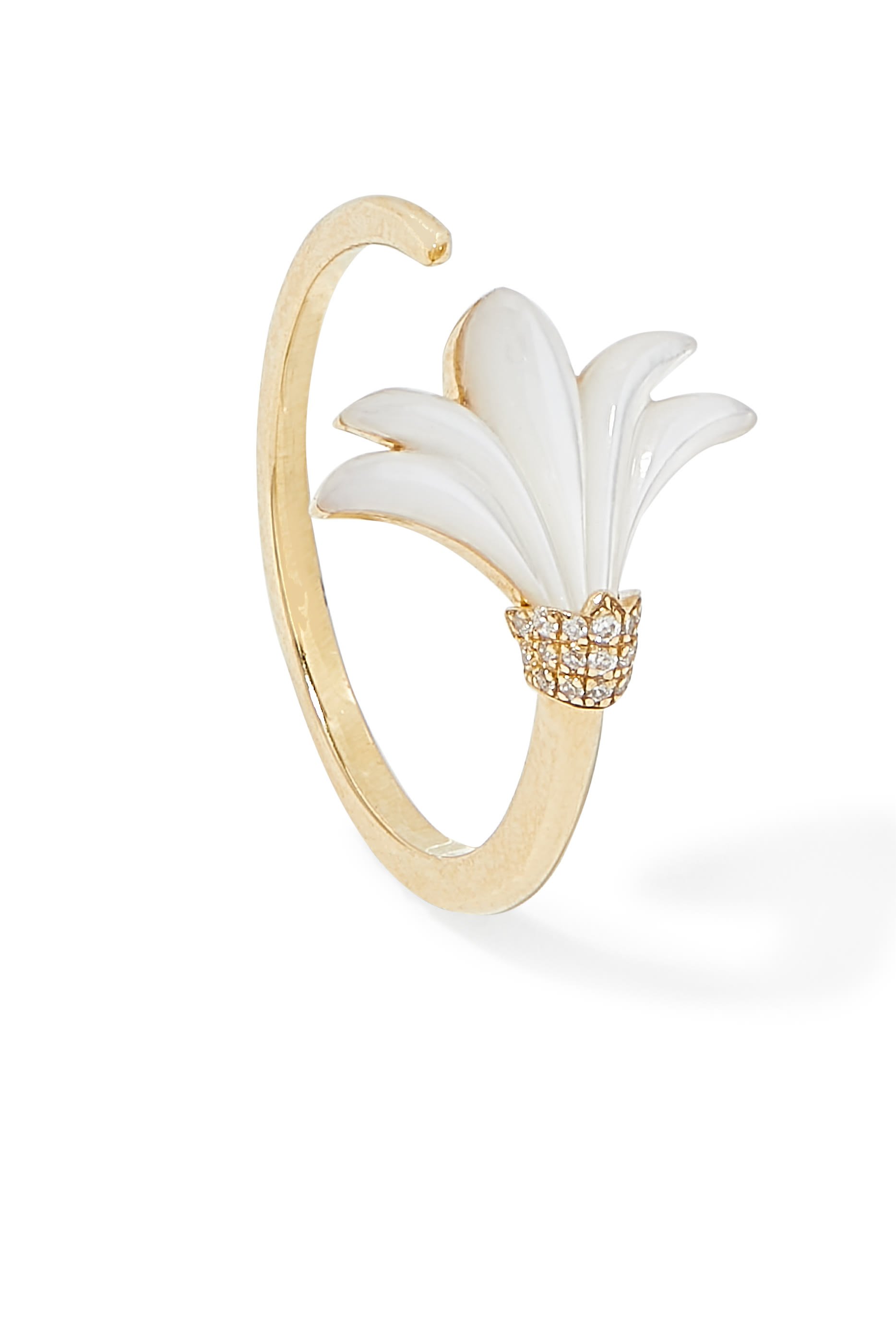Mini Psychedeliah Vine Ring, 18k Yellow Gold & Diamonds, Mother of Pearl
