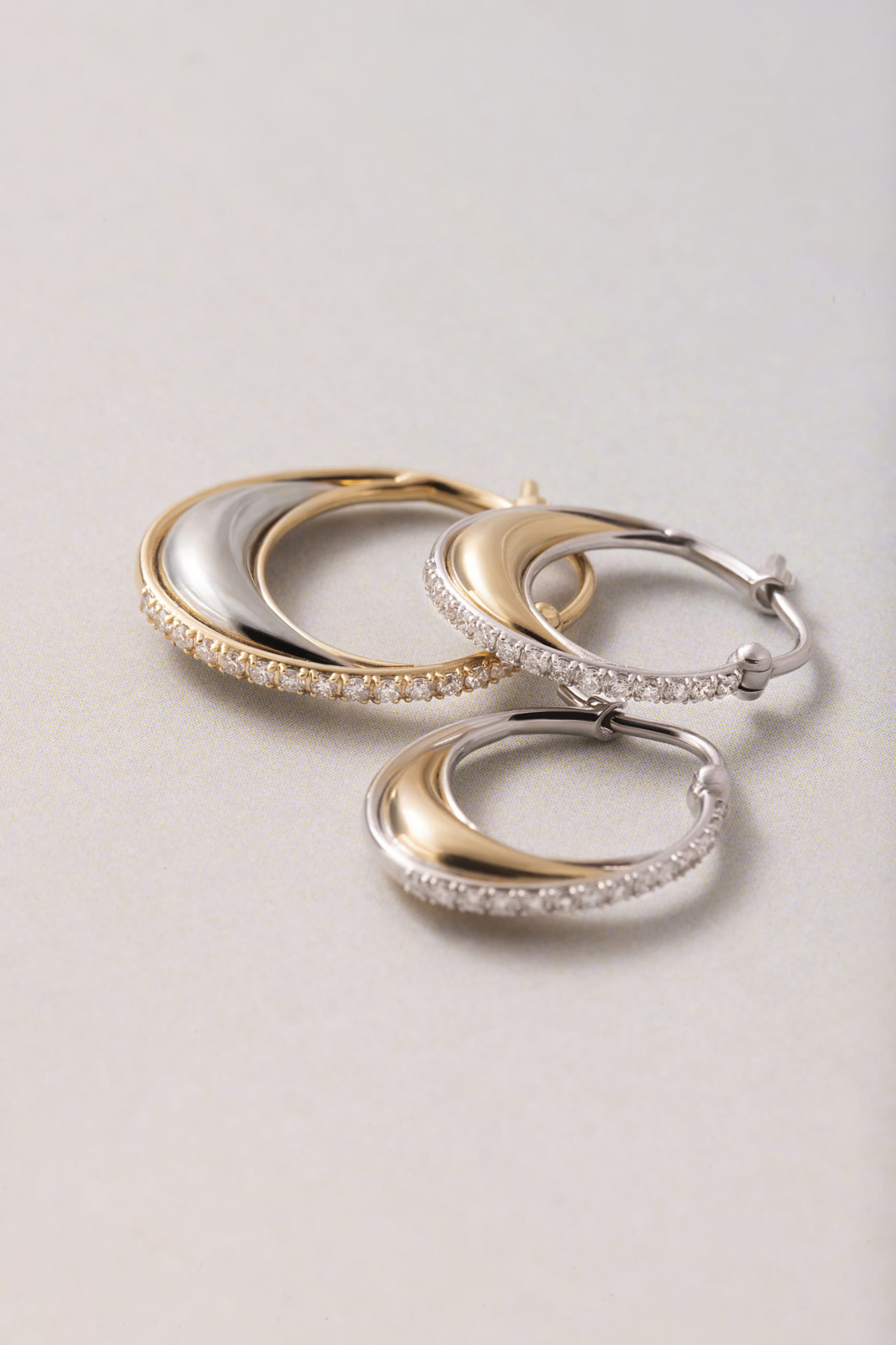 Bloop Moon Earrings, 18k Yellow Gold & White Diamonds