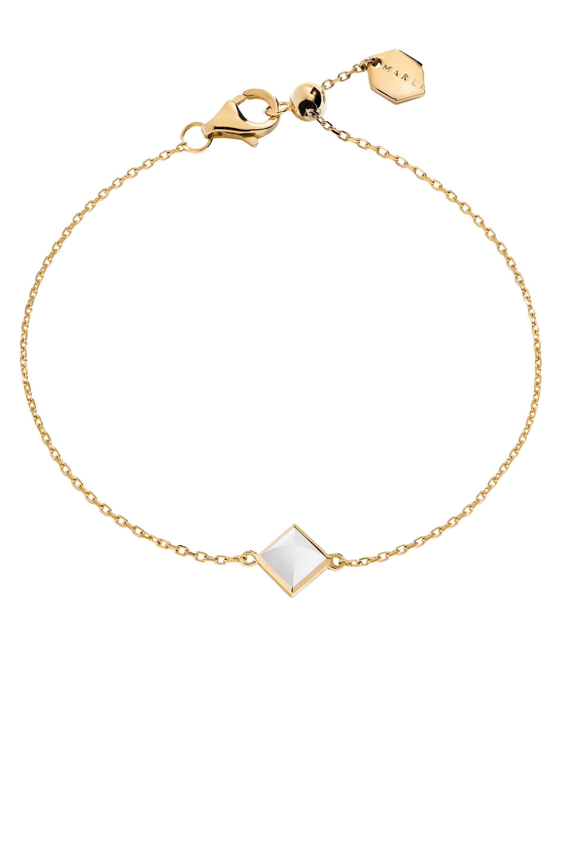 Cleo Pyramid Bracelet, 18k Yellow Gold with White Agate & Diamond