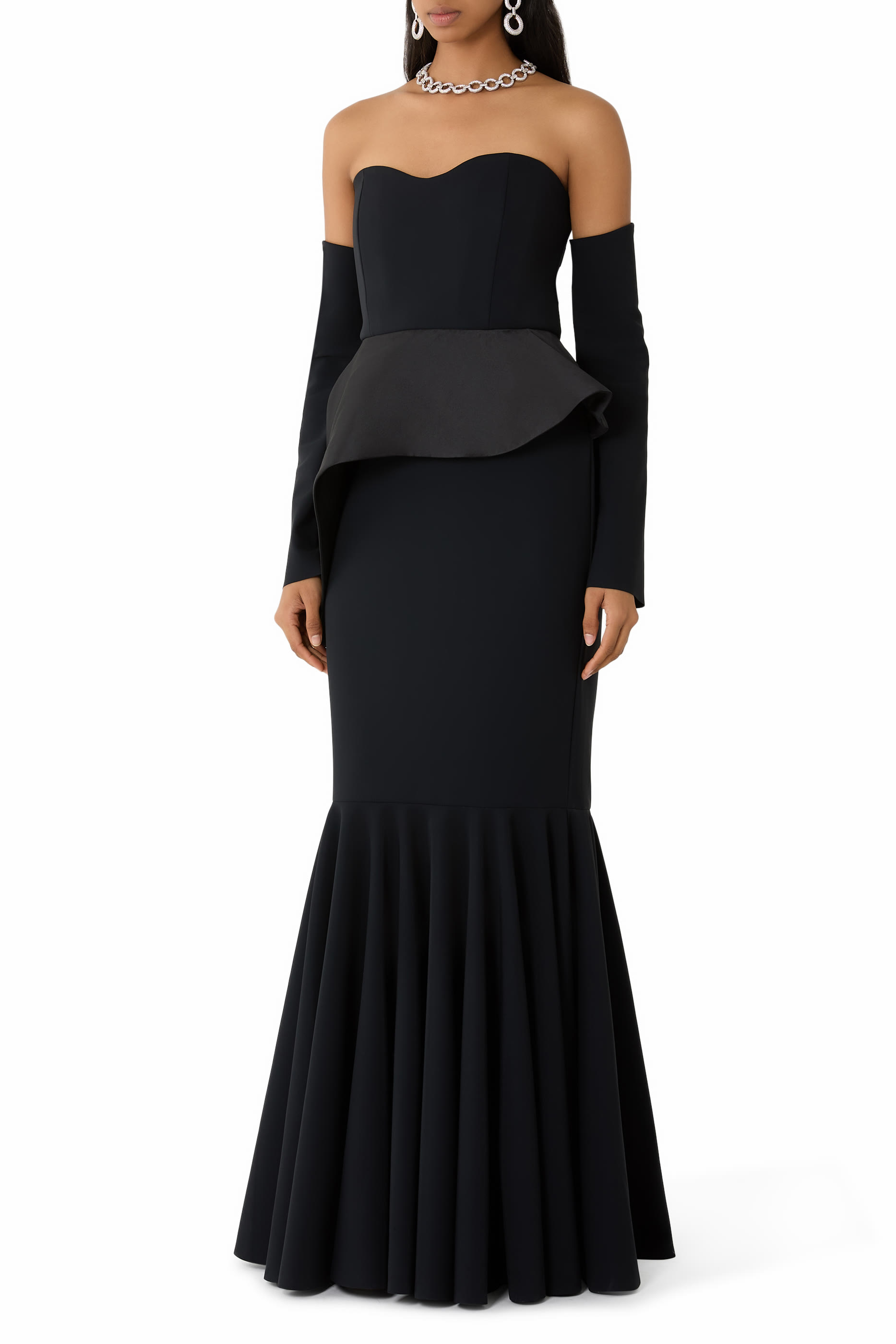 Strapless Gown with Sleeve Cape 