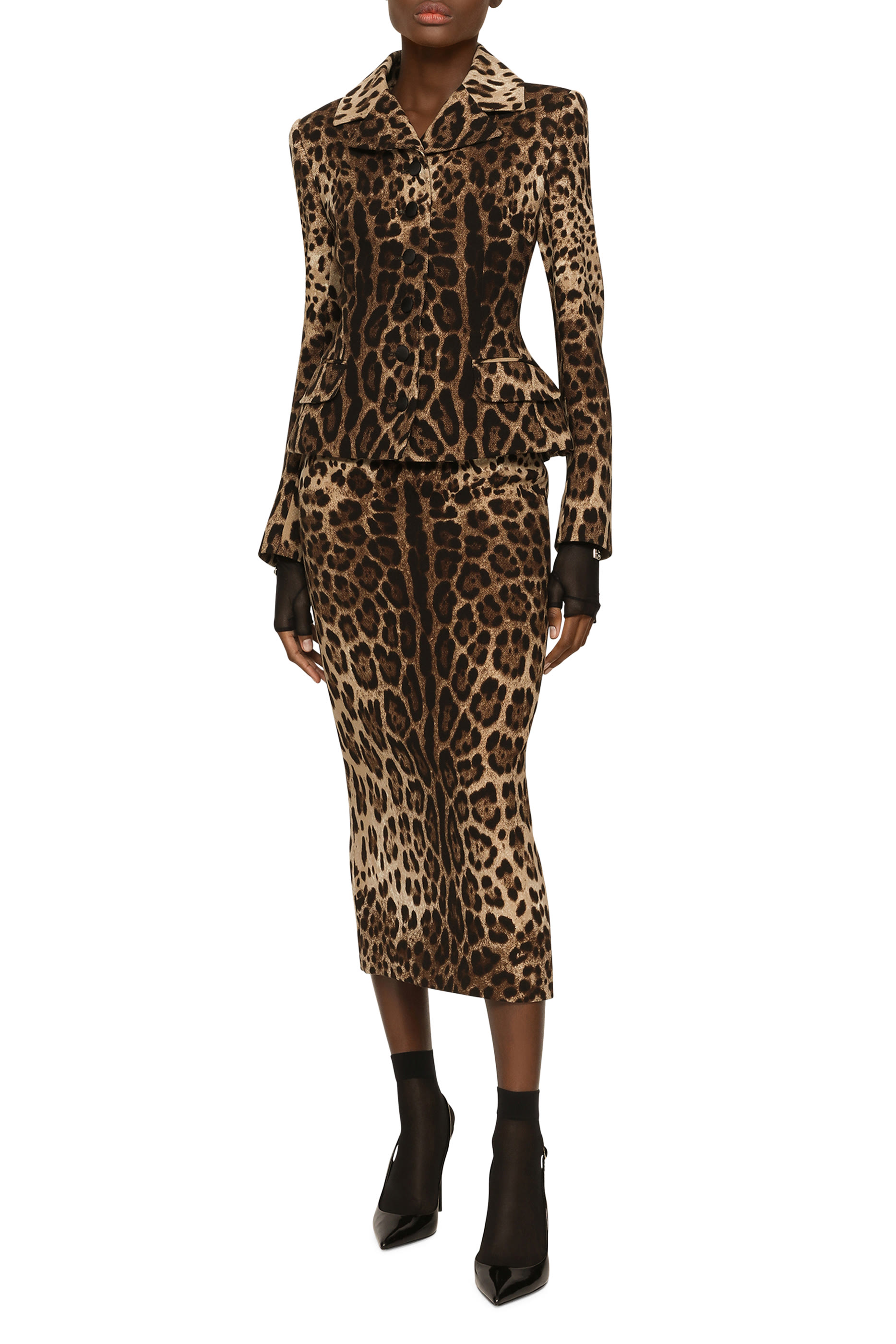 Leopard-Print Double Crepe Calf-Length Skirt