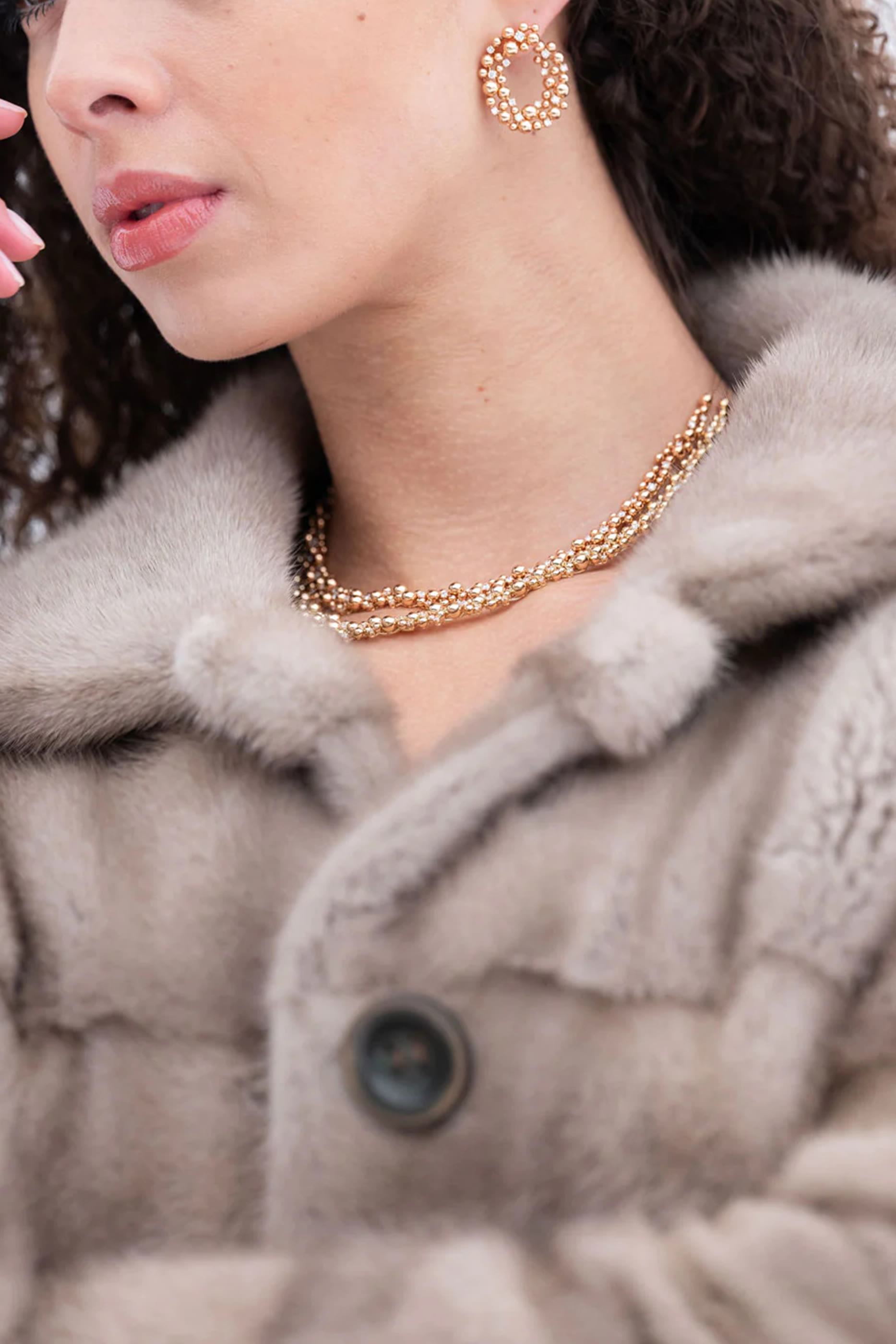 Shibuya Round Earrings, 18k Rose Gold & Diamonds