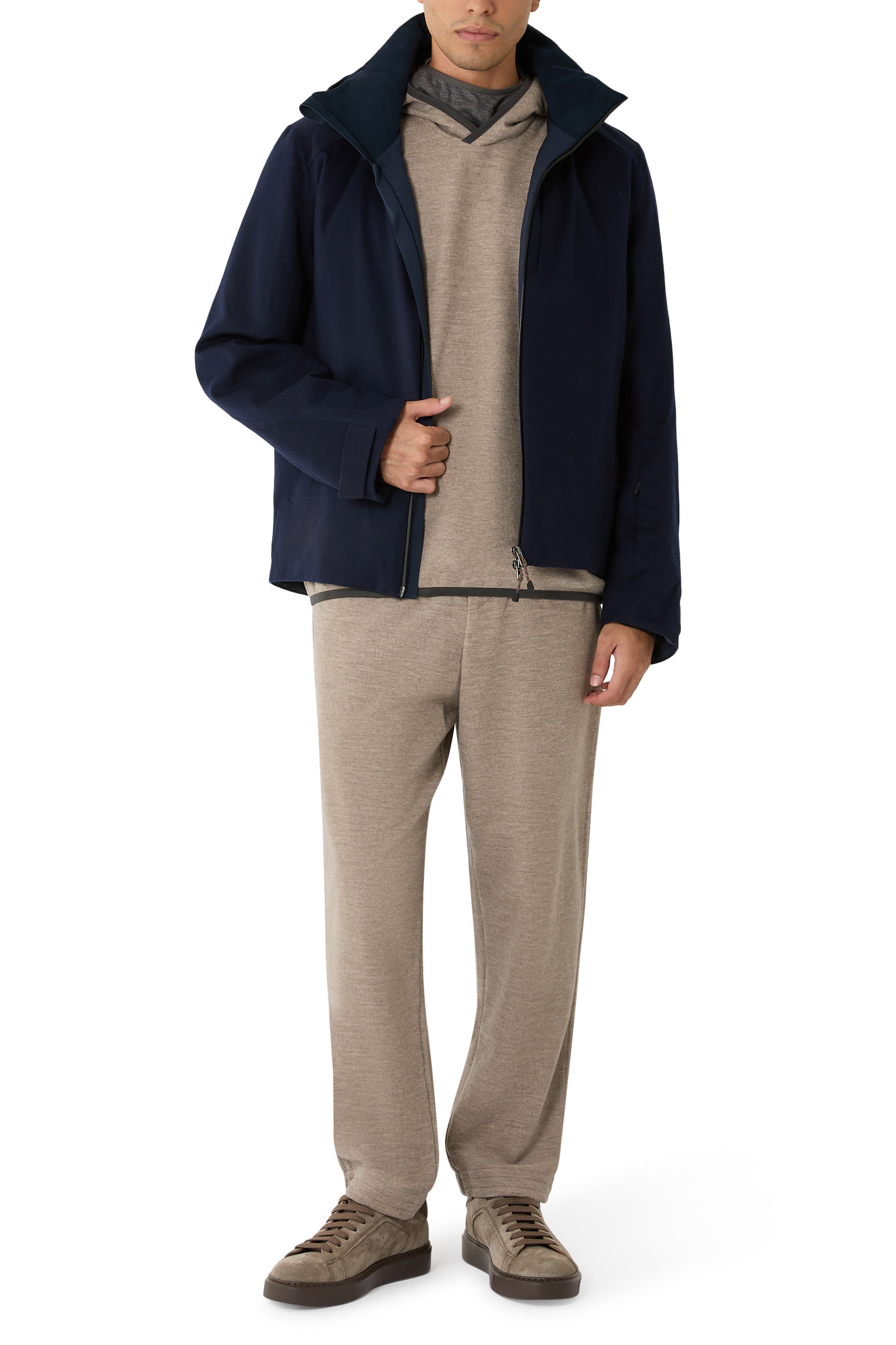 Virgin Wool and Nylon Jersey Hooded Sweatshirt