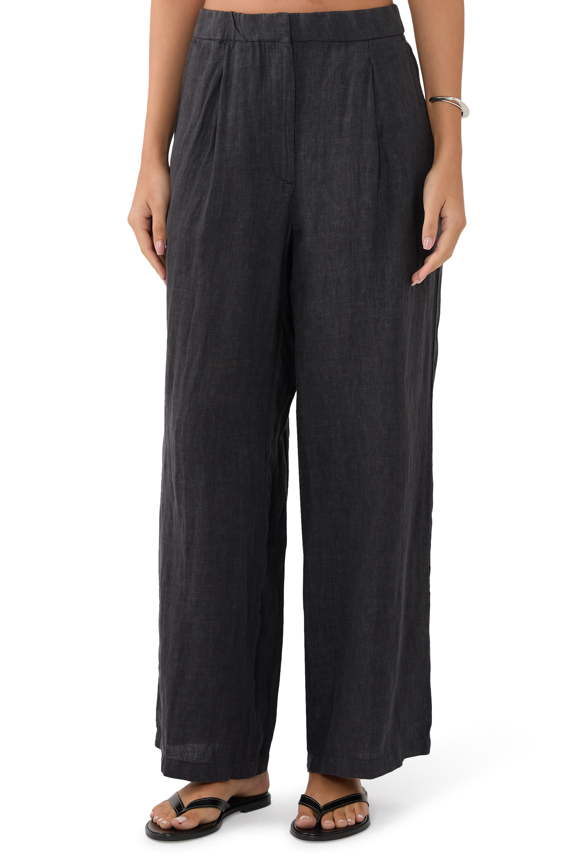 Washed Organic Linen D&eacute;lav&eacute; Trouser Pants