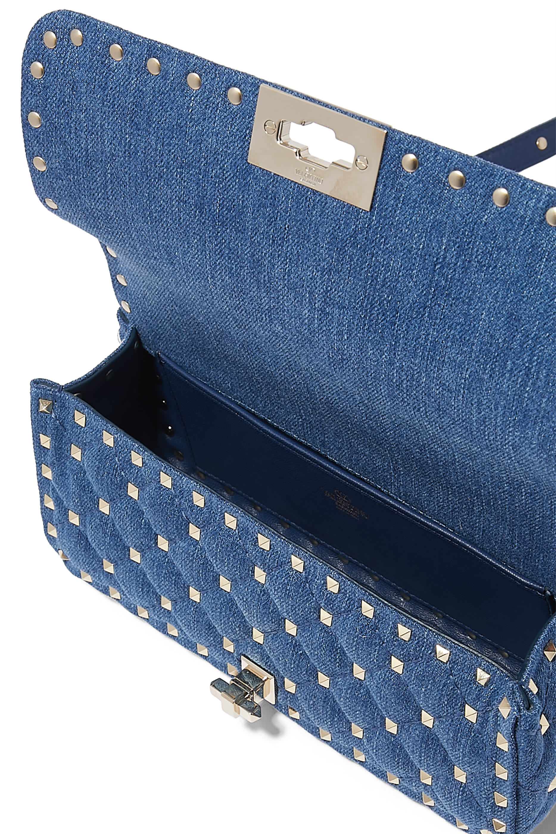 Denim Rockstud Spike Shoulder Bag
