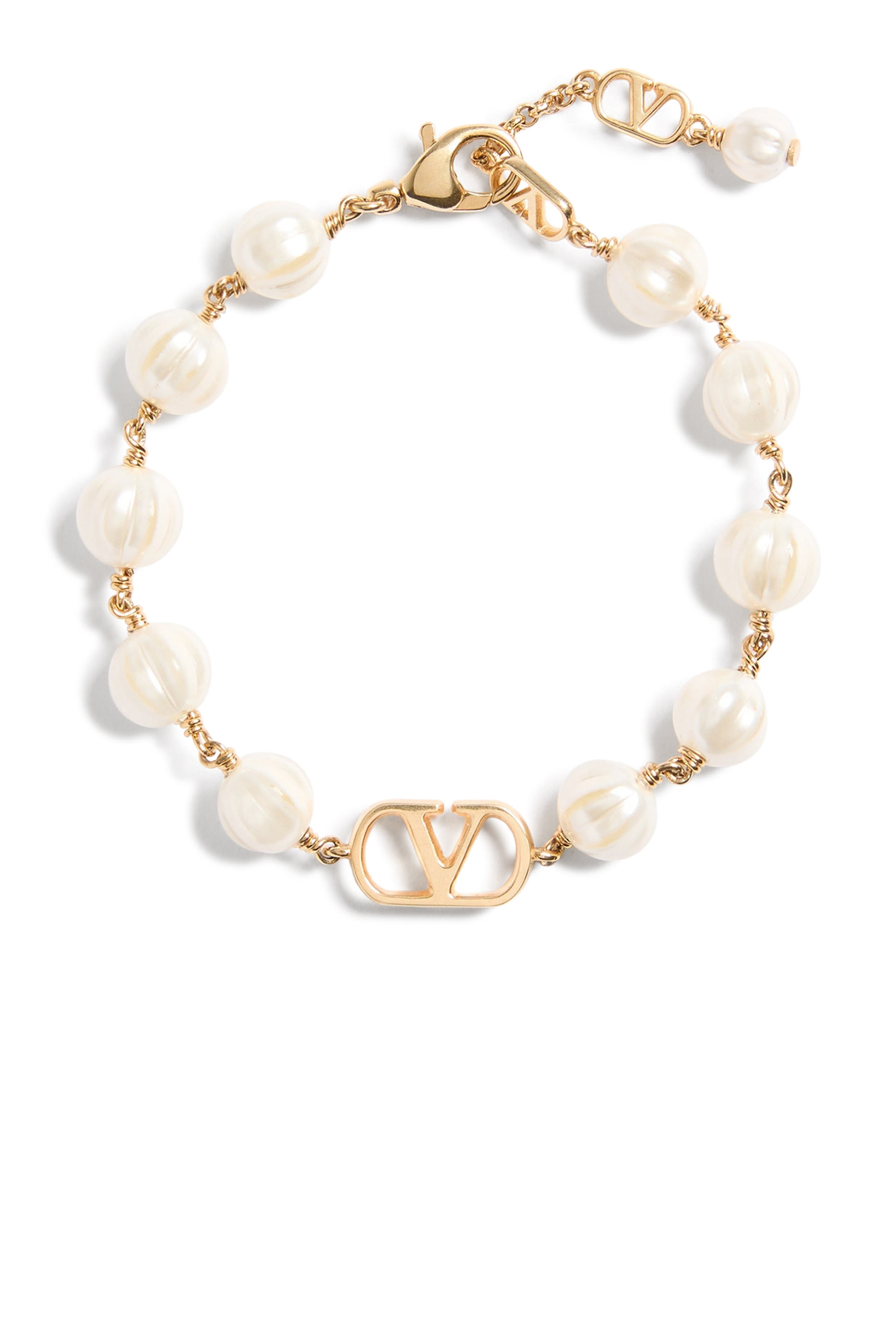 VLogo Signature Bracelet in Metal with Glass Beads