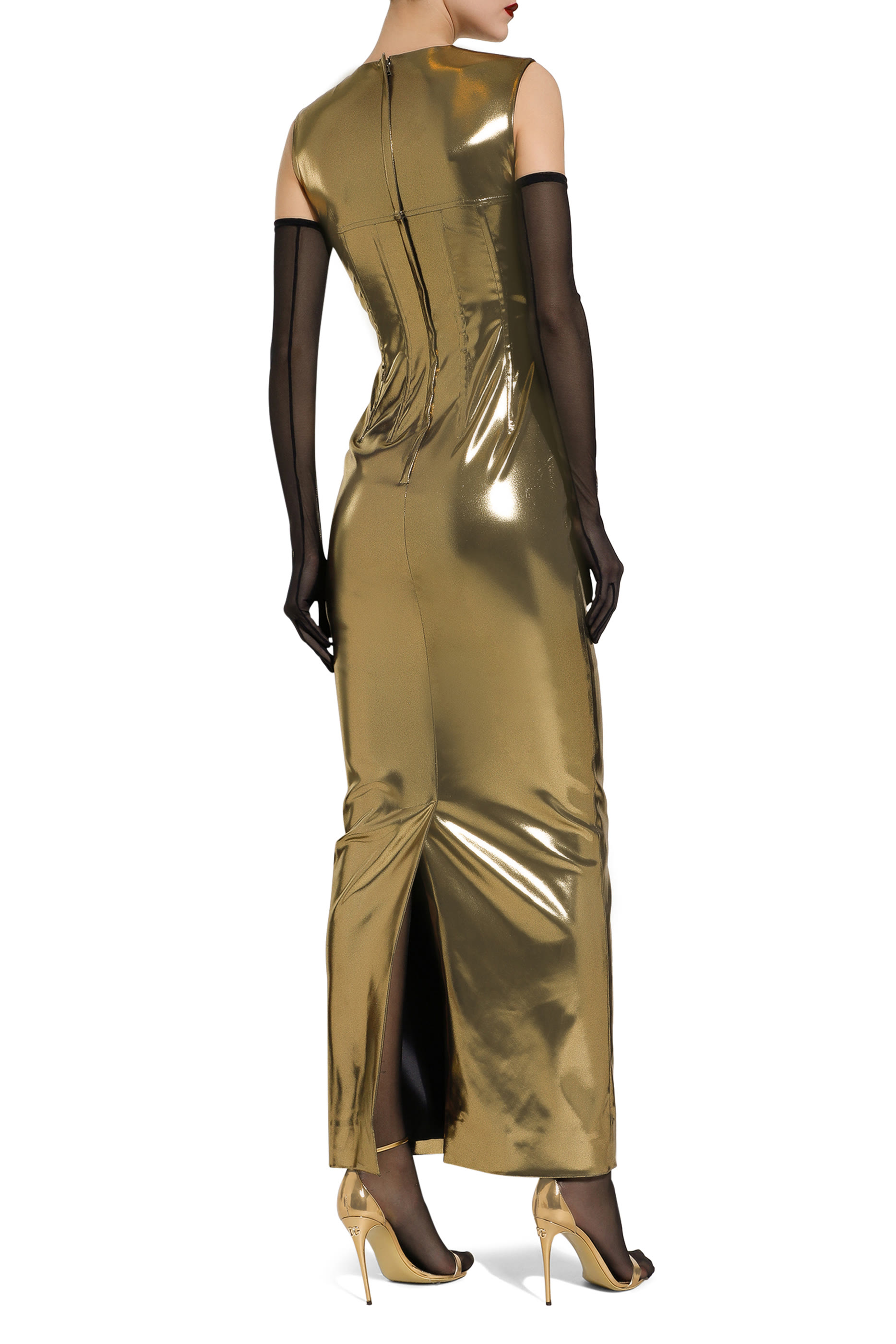 Foiled Satin Corset Maxi Dress