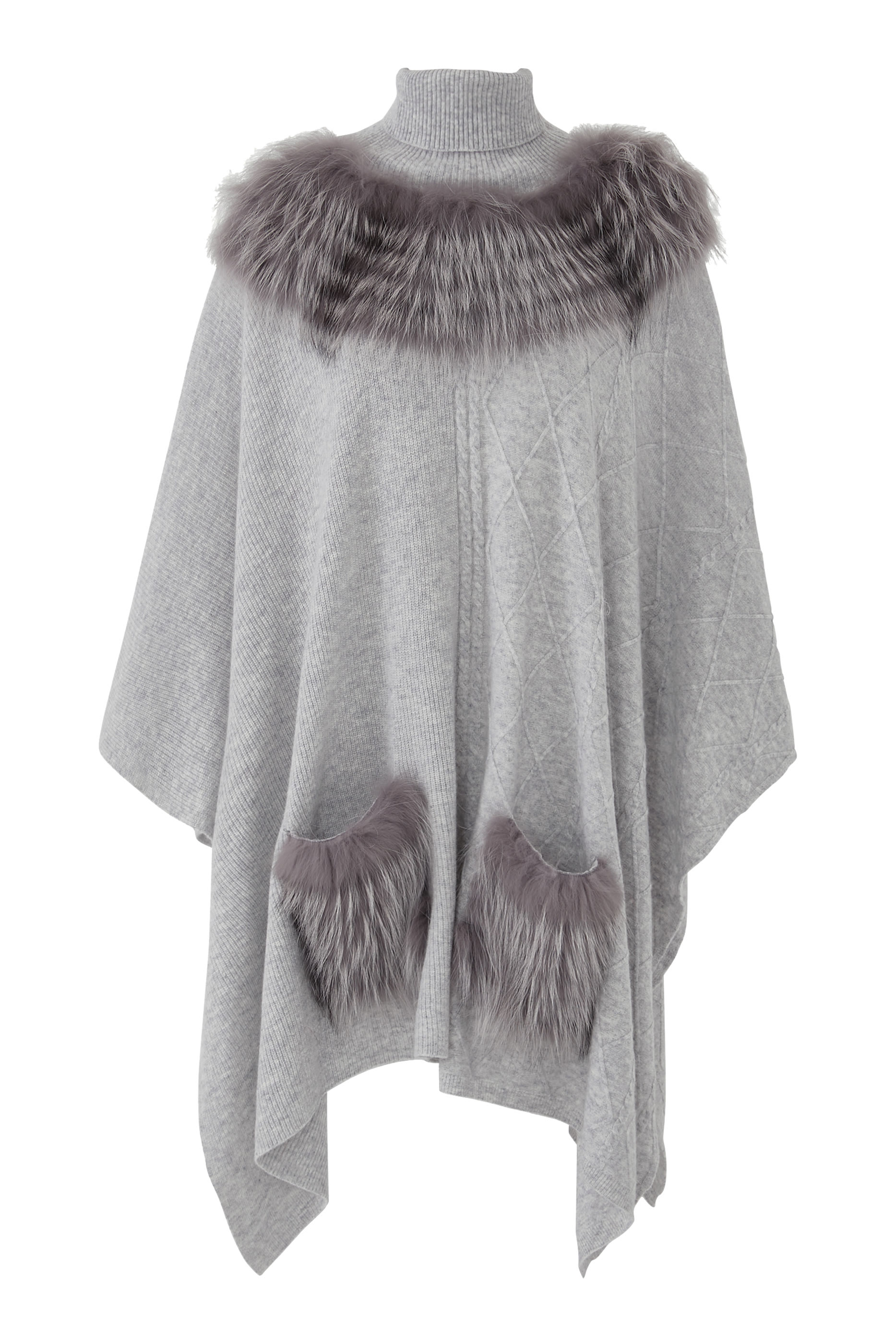 Cable Knit Fur Trim Poncho