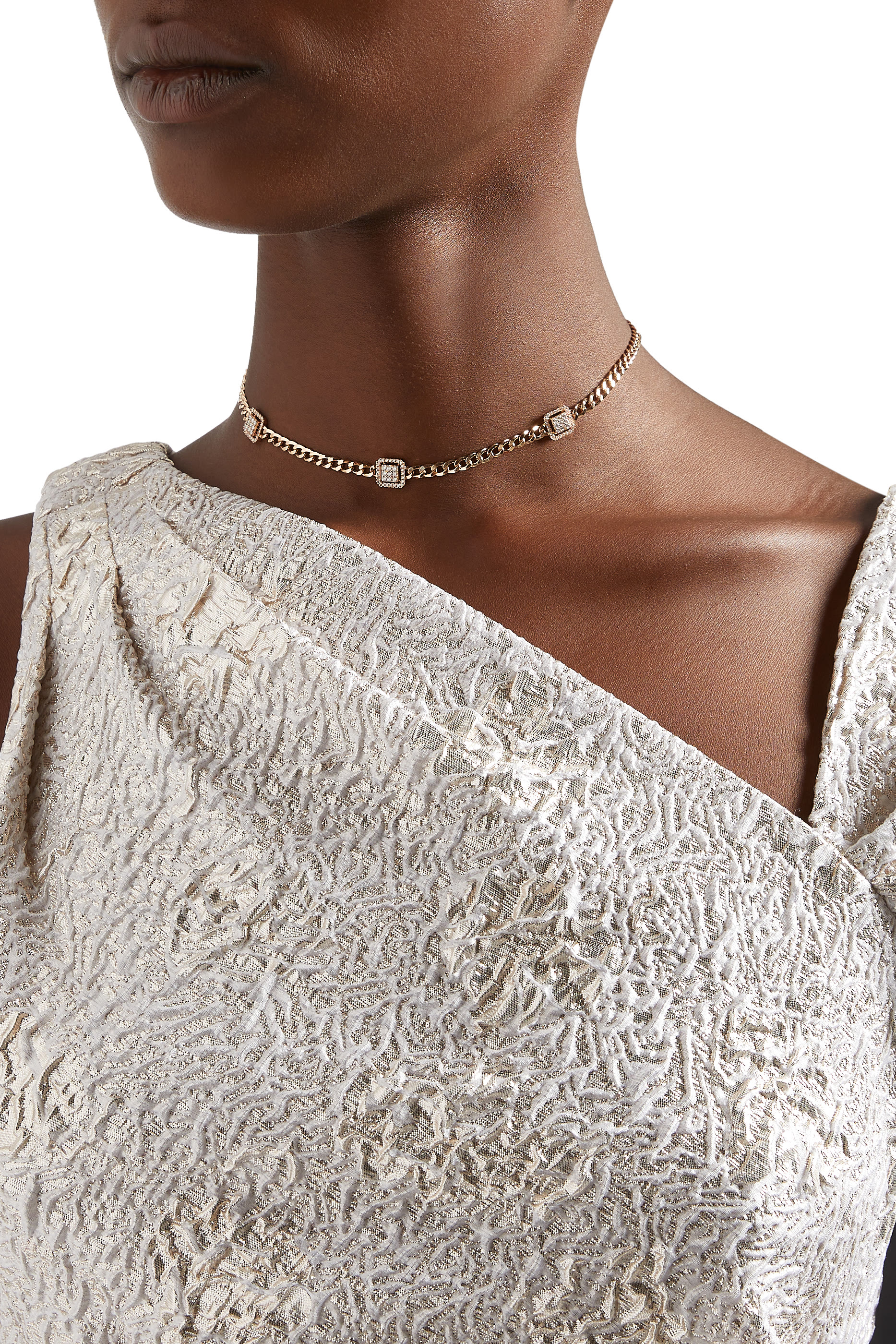 Quwa Three Square Necklace, 18K Rose Gold & Diamonds