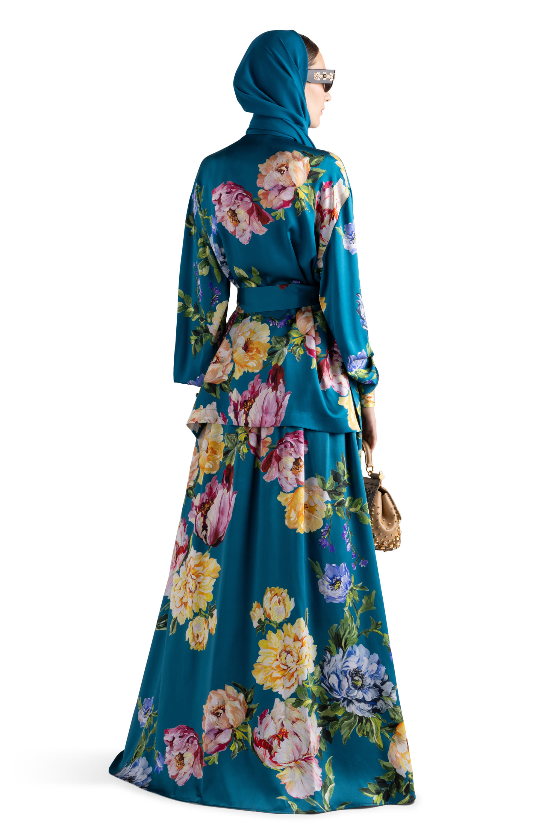 Peony-Print Silk Skirt