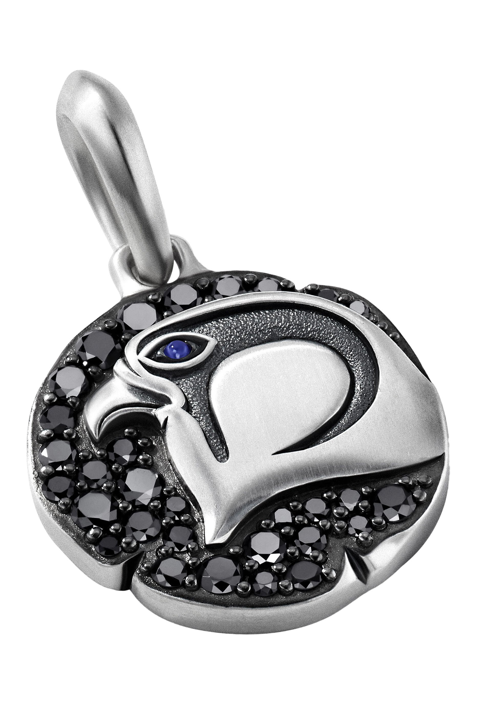 Cairo Falcon Amulet, Silver, Black Diamond & Blue Sapphire