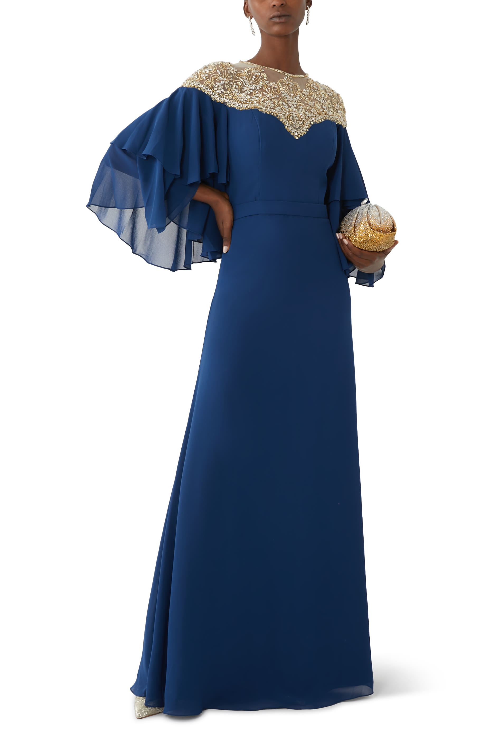 Embellished Ruffled Gown