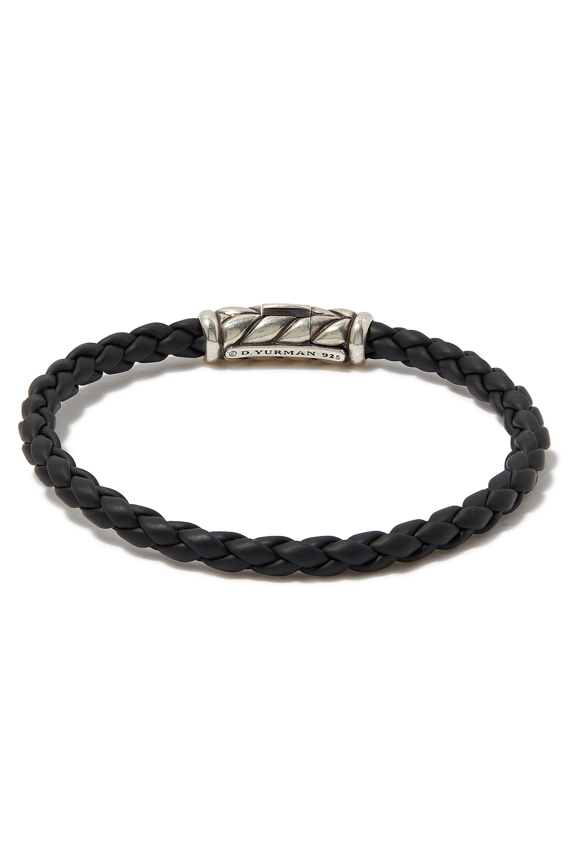 Chevron Woven Bracelet, Sterling Silver & Black Rubber
