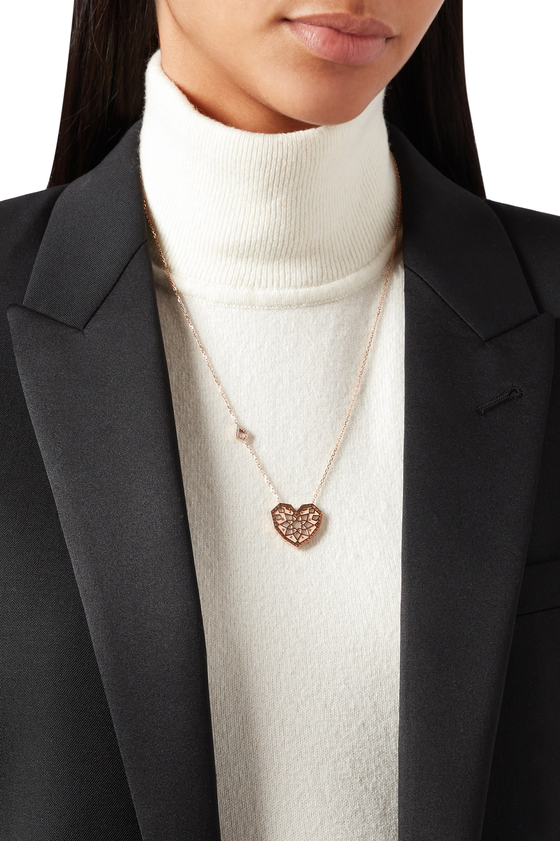 Qalb Turath Large Necklace, 18k Pink Gold & Mother-of-Pearl, Diamonds