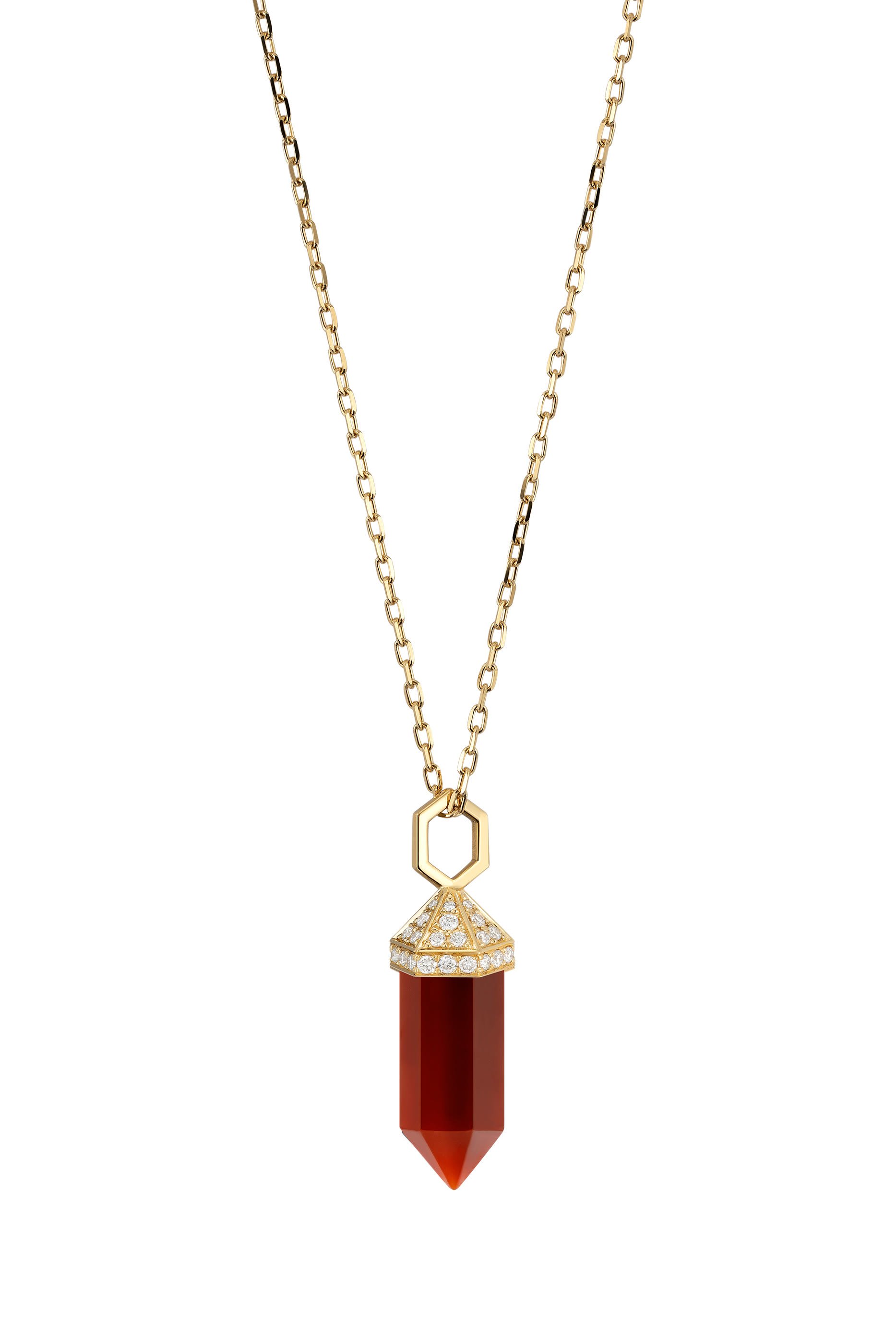 Chakra Necklace, 18k Yellow Gold, Diamonds & Red Carnelian