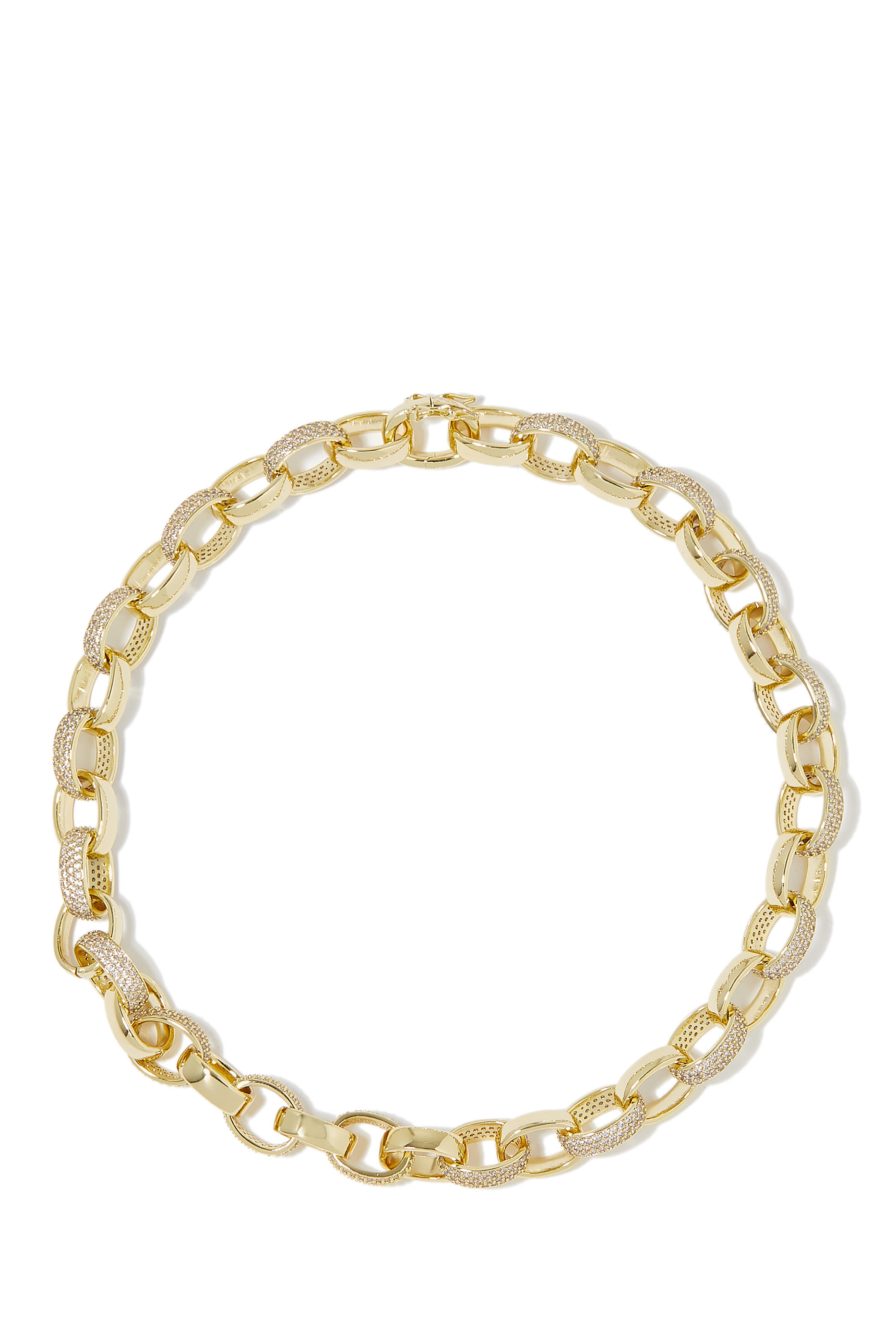 Pave Oval Chain Necklace, Gold-Plated Brass & Cubic Zirconia