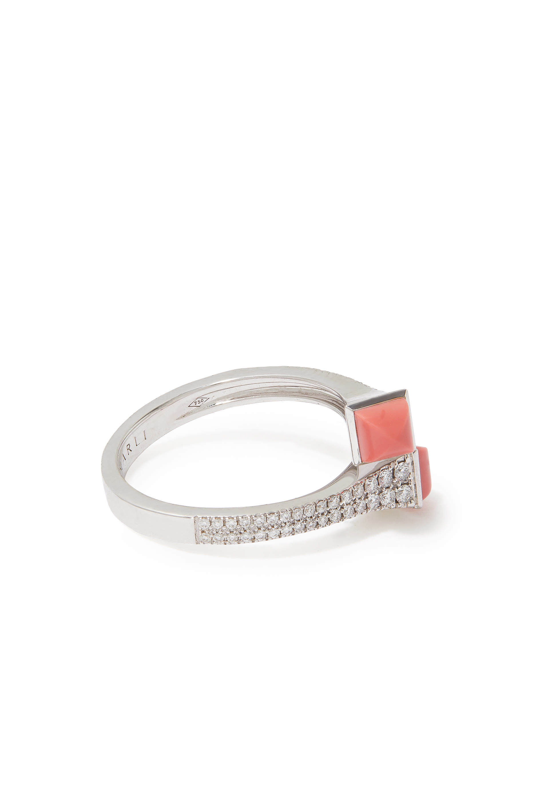 Cleo Slim Ring, 18k White Gold with  Pink Coral & Diamonds