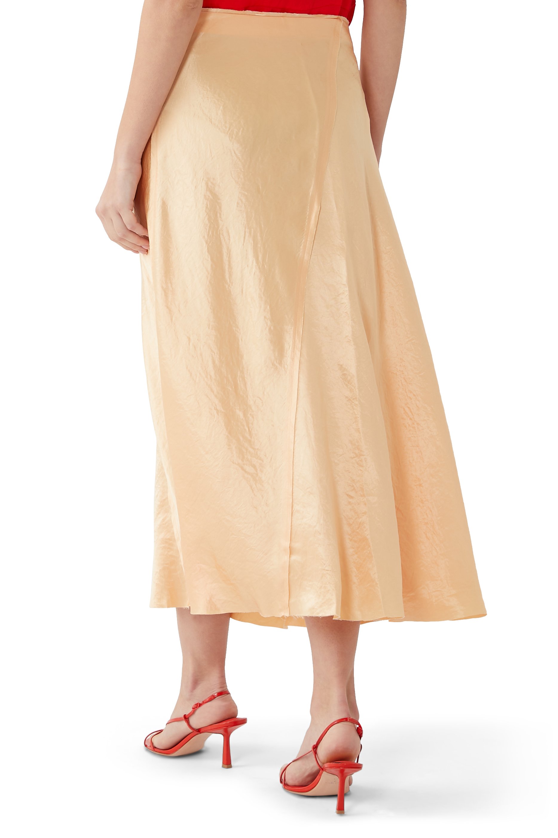 Raw Edge Paneled Slip Midi Skirt
