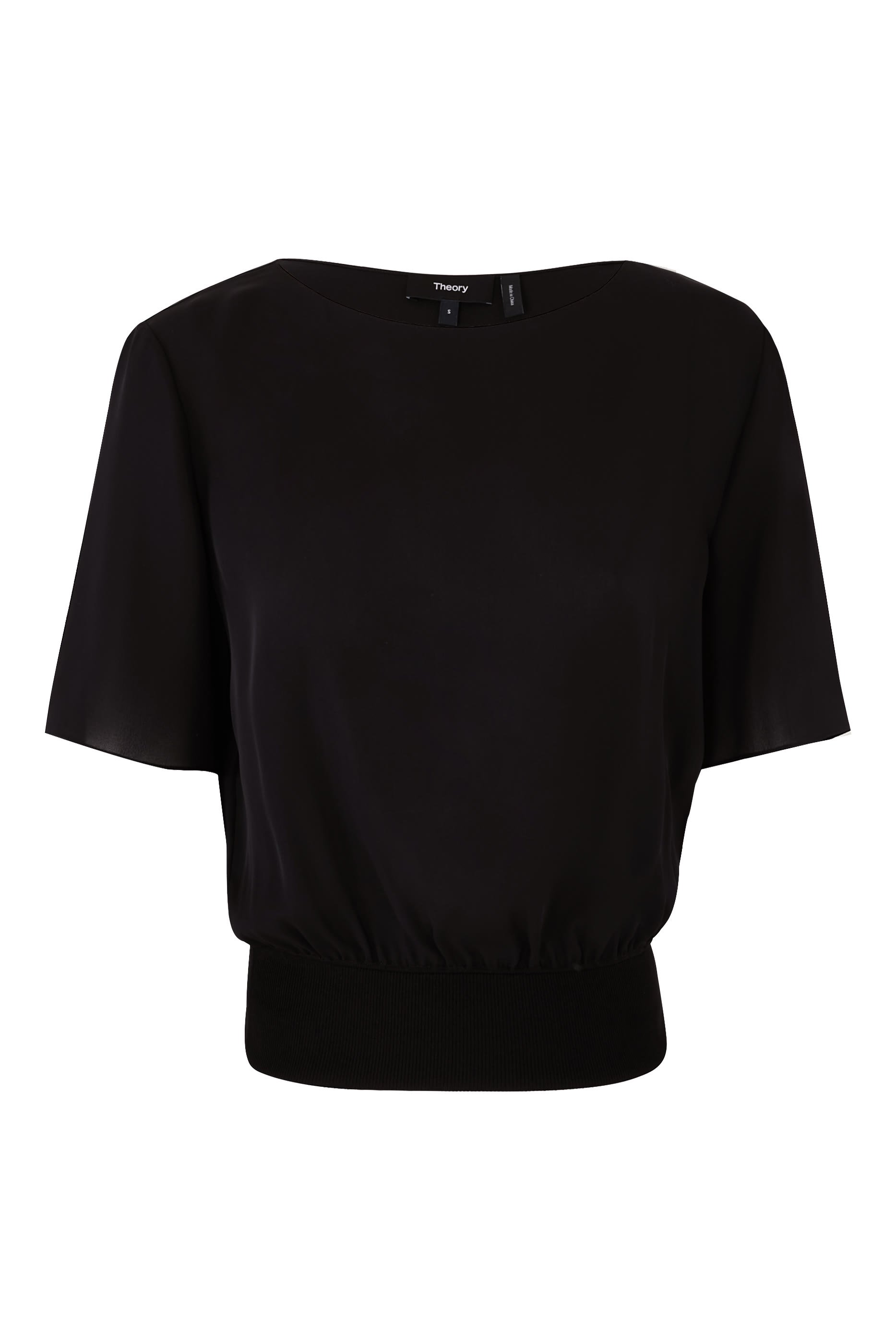 Ribbed Hem Silk Blouse